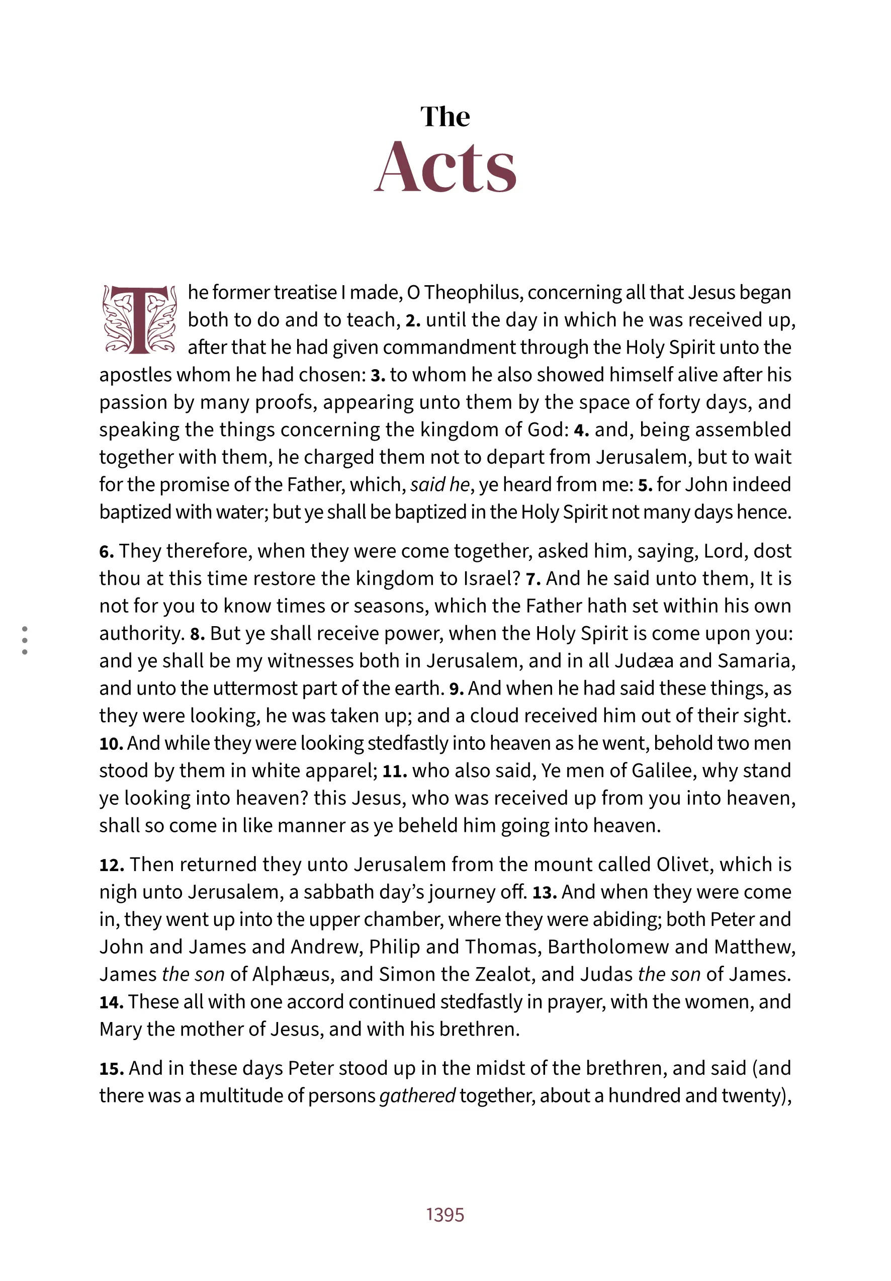 First page of Acts in the Embrace reading layout, showing chapter-opening typography
