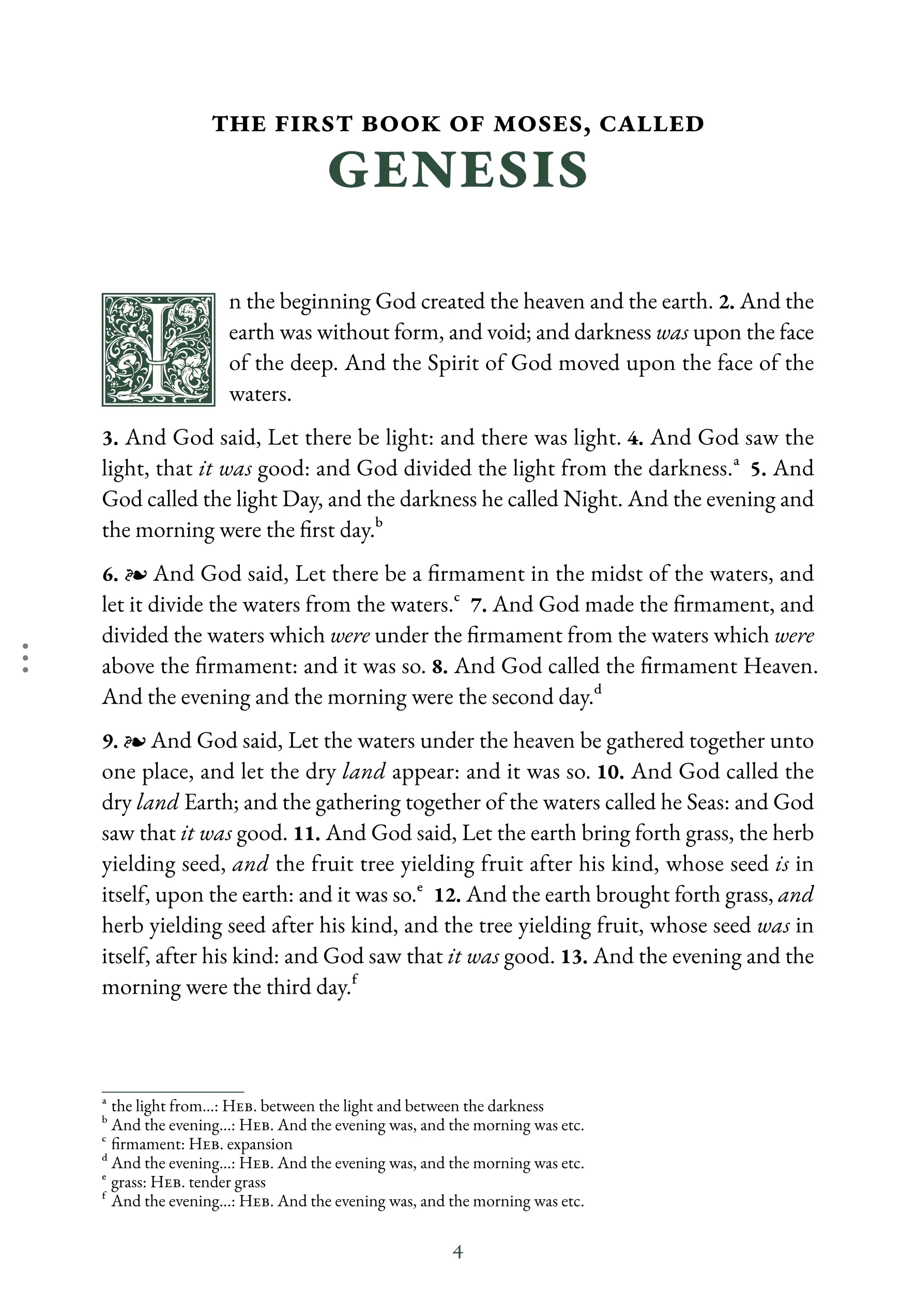 Interior spread showing Genesis 1:1 in reading layout
