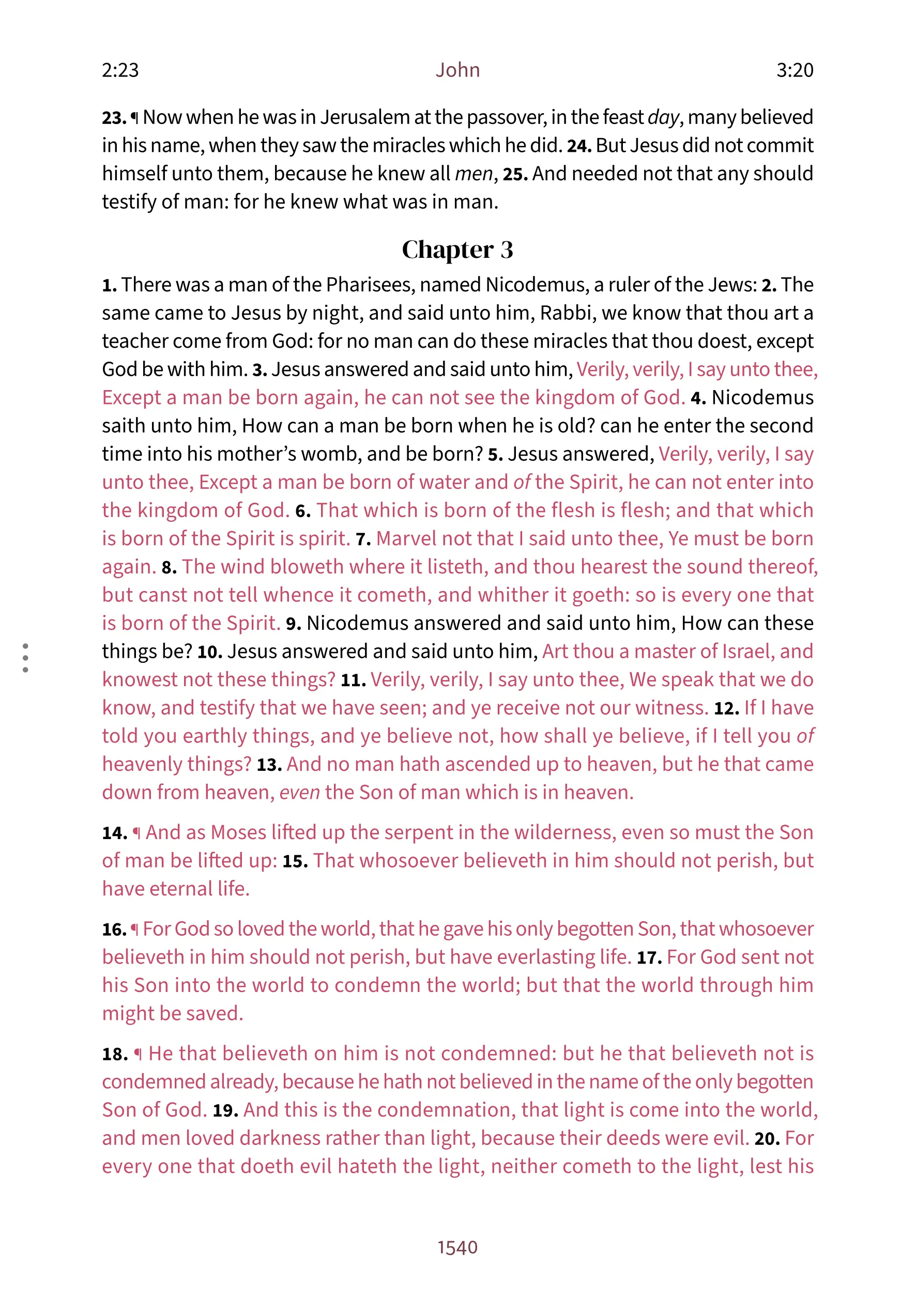 Interior spread showing John 3:16 in the Embrace reading layout