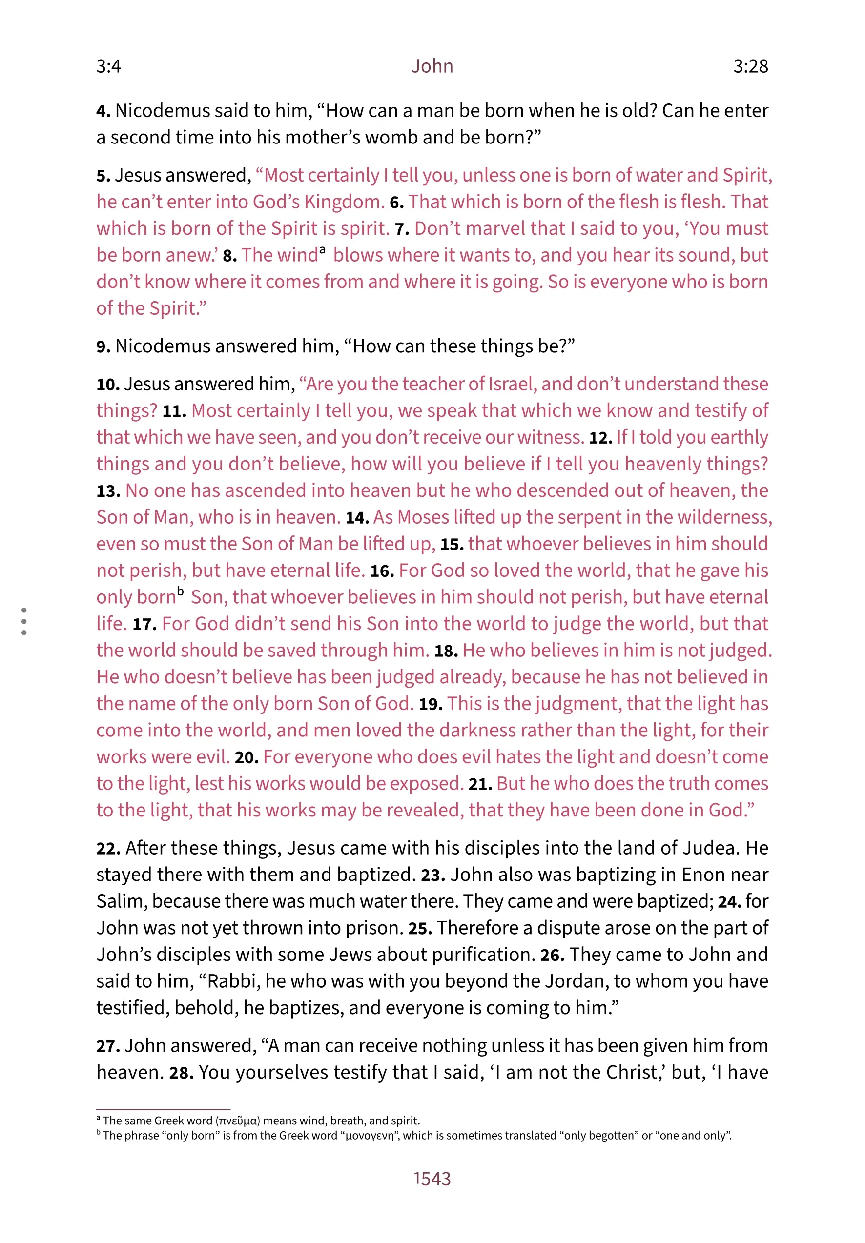 Interior spread showing John 3:16 in the Embrace reading layout