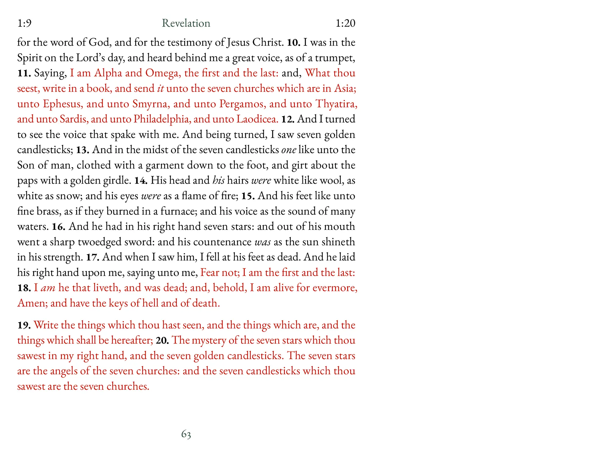 Interior spread of KJV Digital Notetaking Bible showing Revelation with highlighted words of Jesus