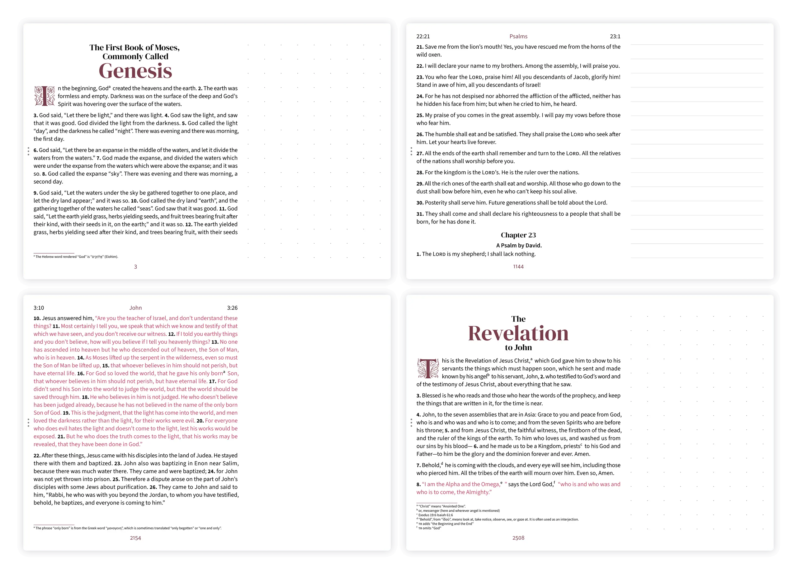 Four landscape notetaking pages showing dotted, lined, and clear margin styles