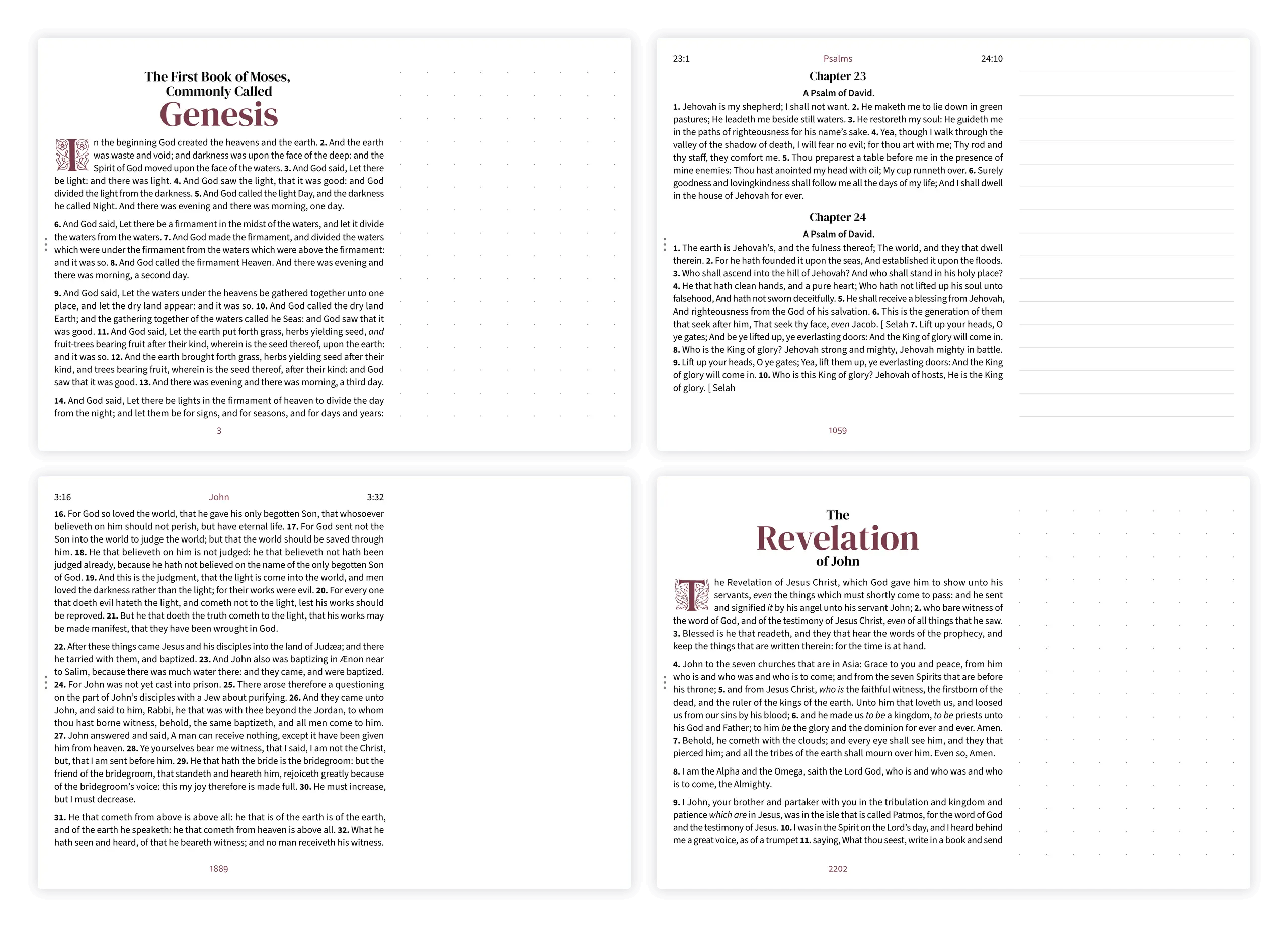 Four landscape notetaking pages showing dotted, lined, and clear margin styles