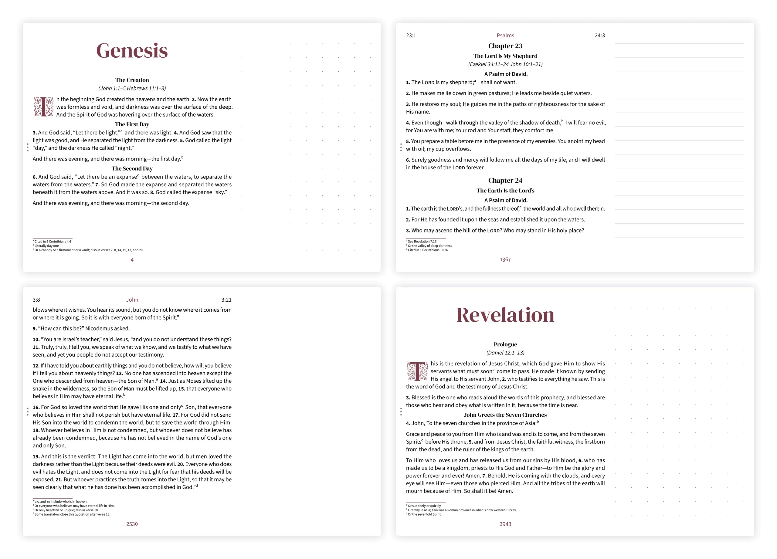 Four landscape notetaking pages showing dotted, lined, and clear margin styles