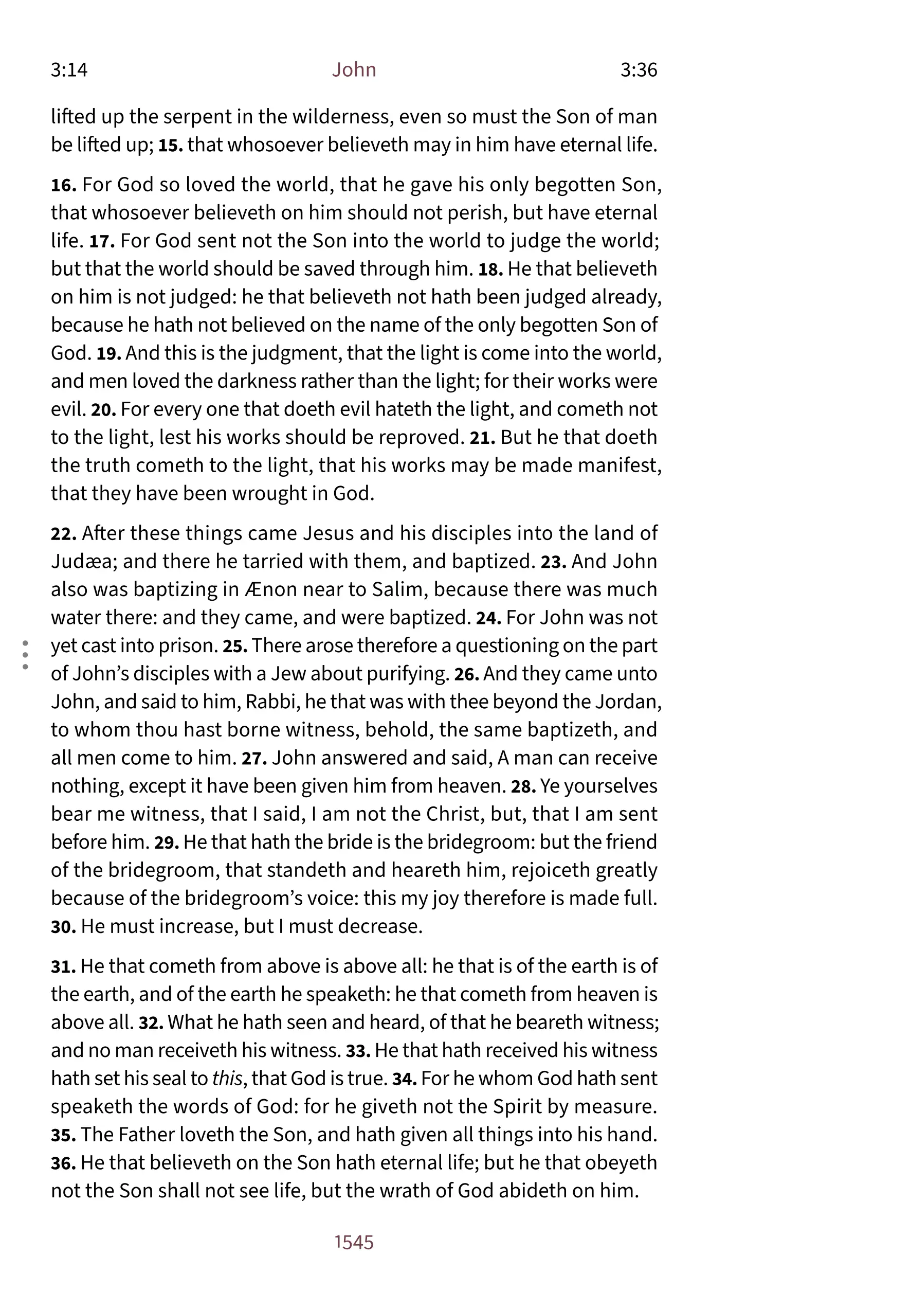 Interior page showing John 3:16 in the Embrace notetaking layout with clear margin