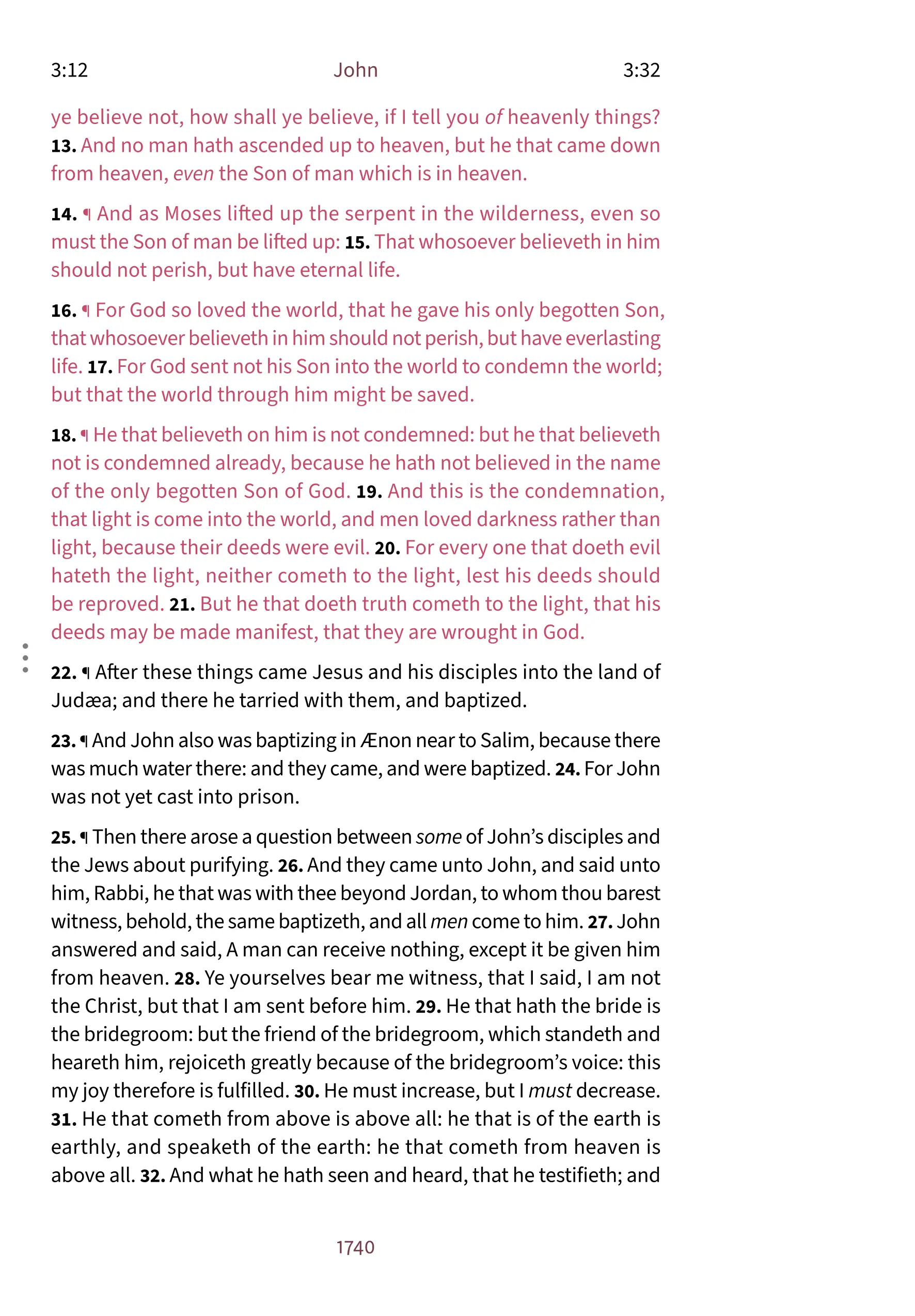 Interior page showing John 3:16 in the Embrace notetaking layout with clear margin
