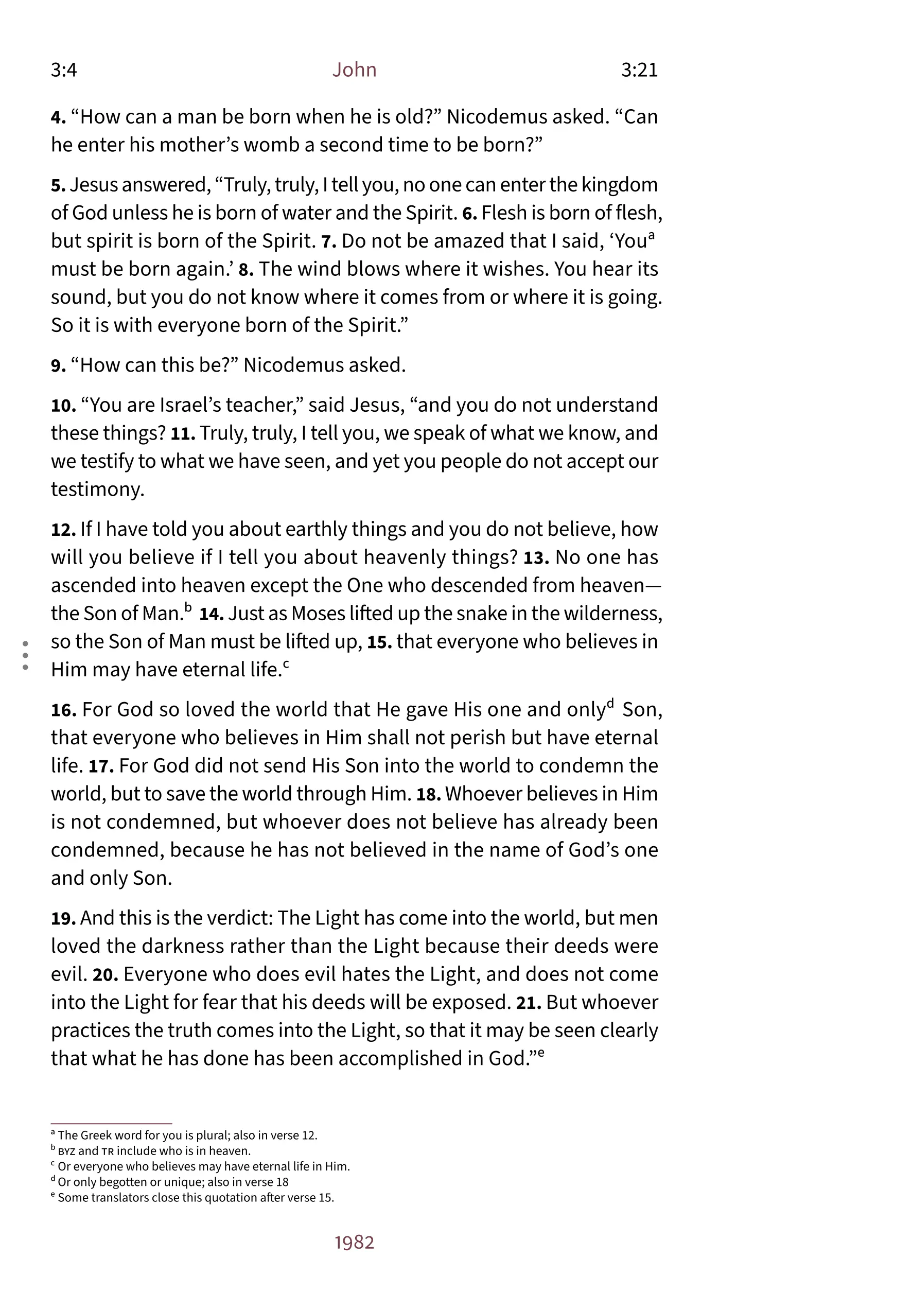 Interior page showing John 3:16 in the Embrace notetaking layout with clear margin