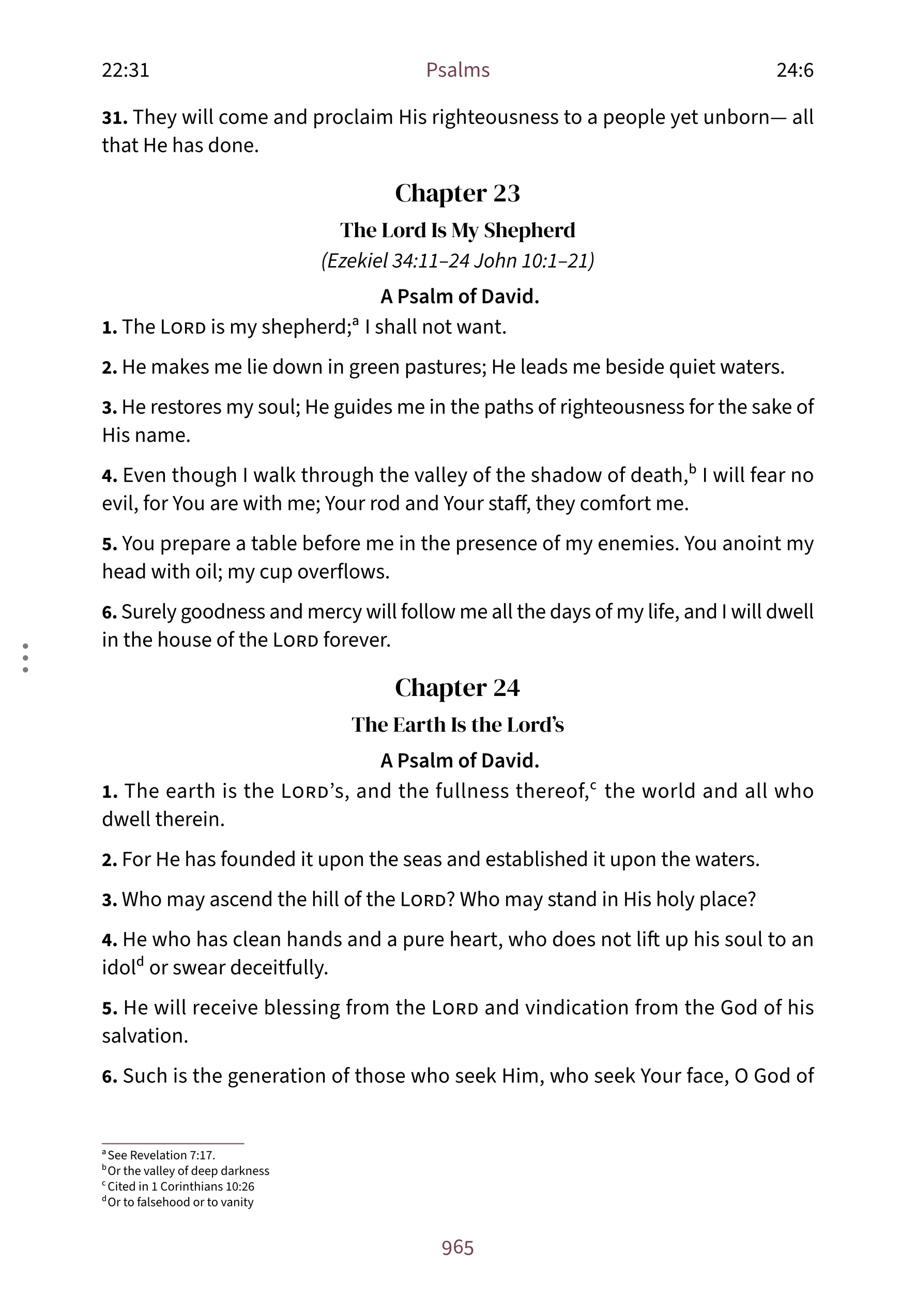 Interior spread showing Psalm 23 in the Embrace reading layout
