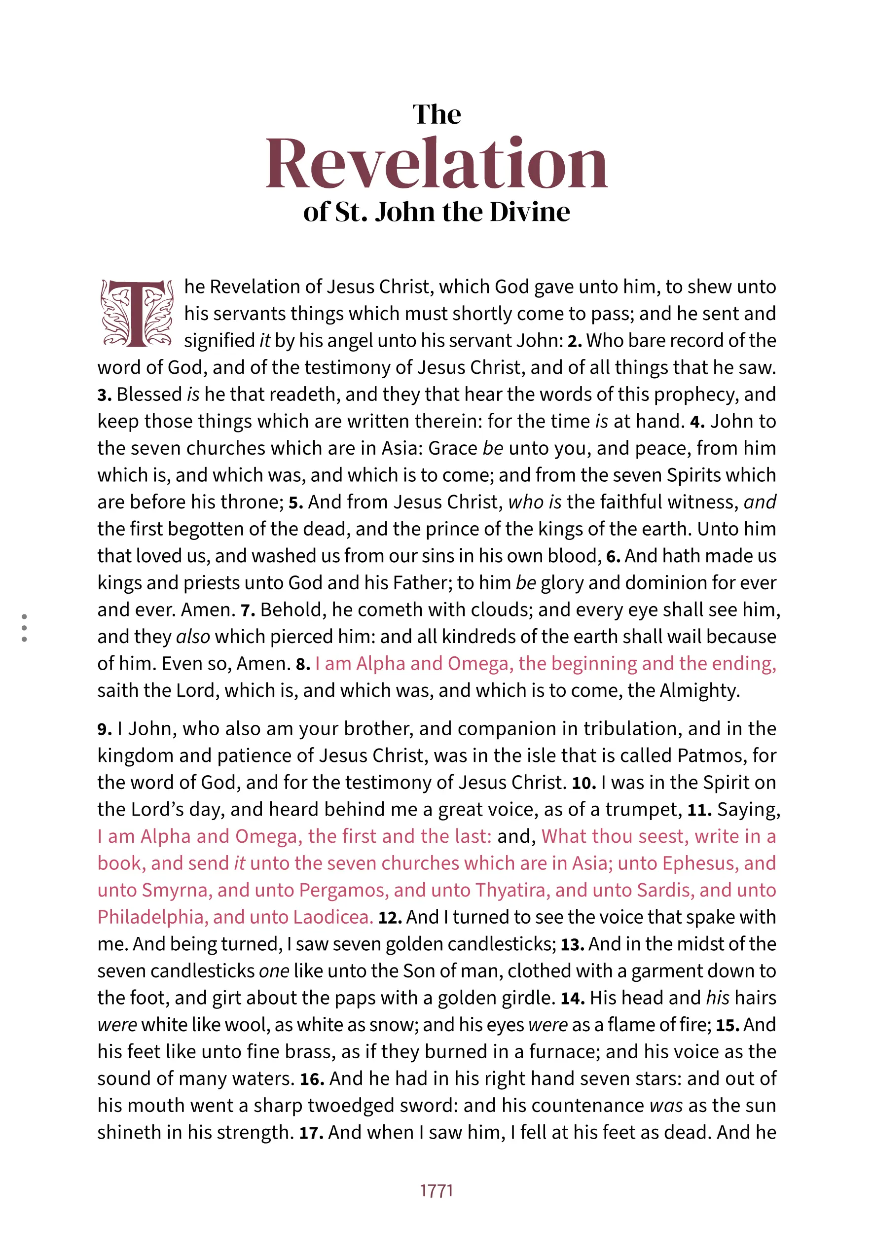 Interior spread showing Revelation 1:1 in the Embrace reading layout