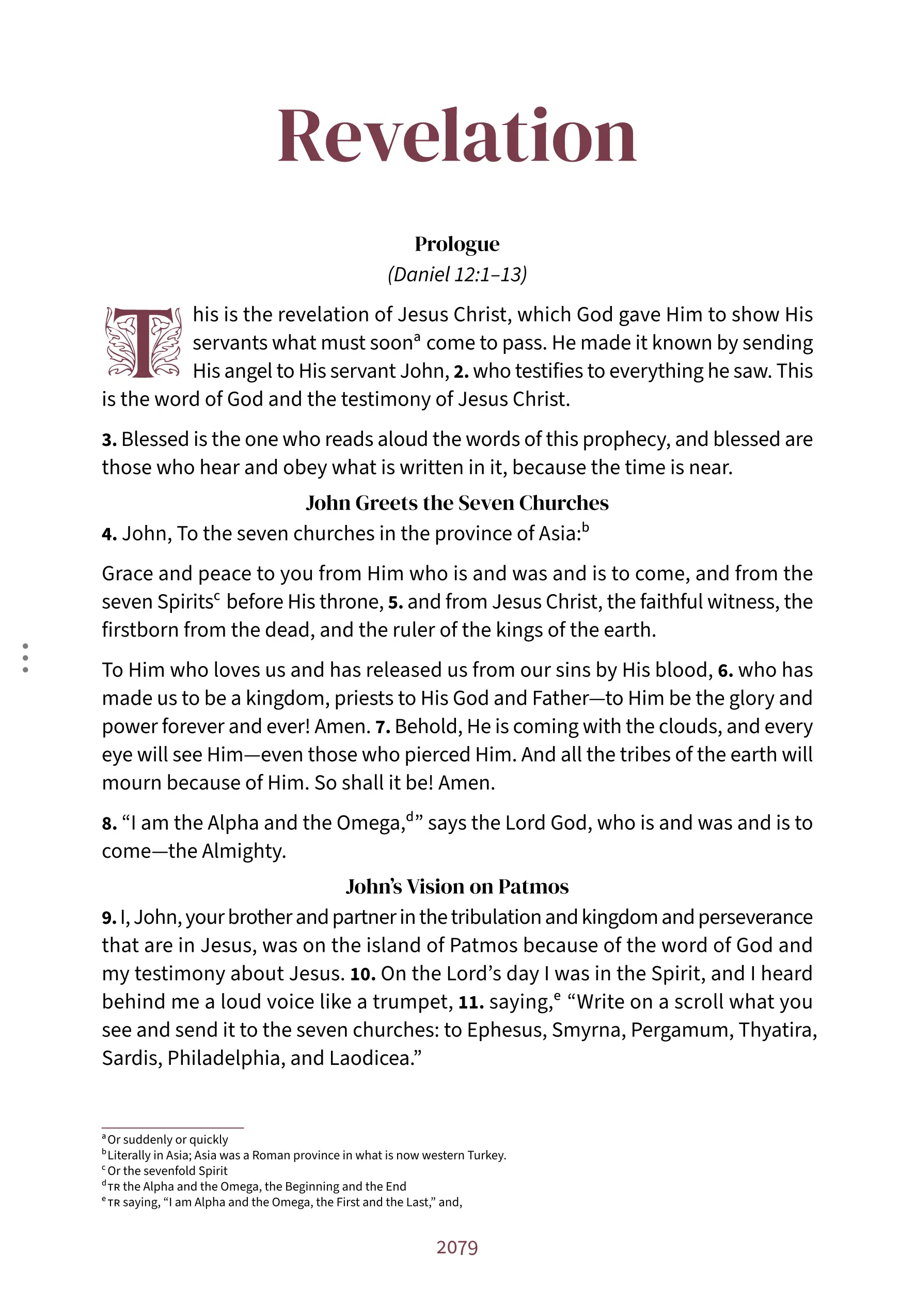 Interior spread showing Revelation 1:1 in the Embrace reading layout