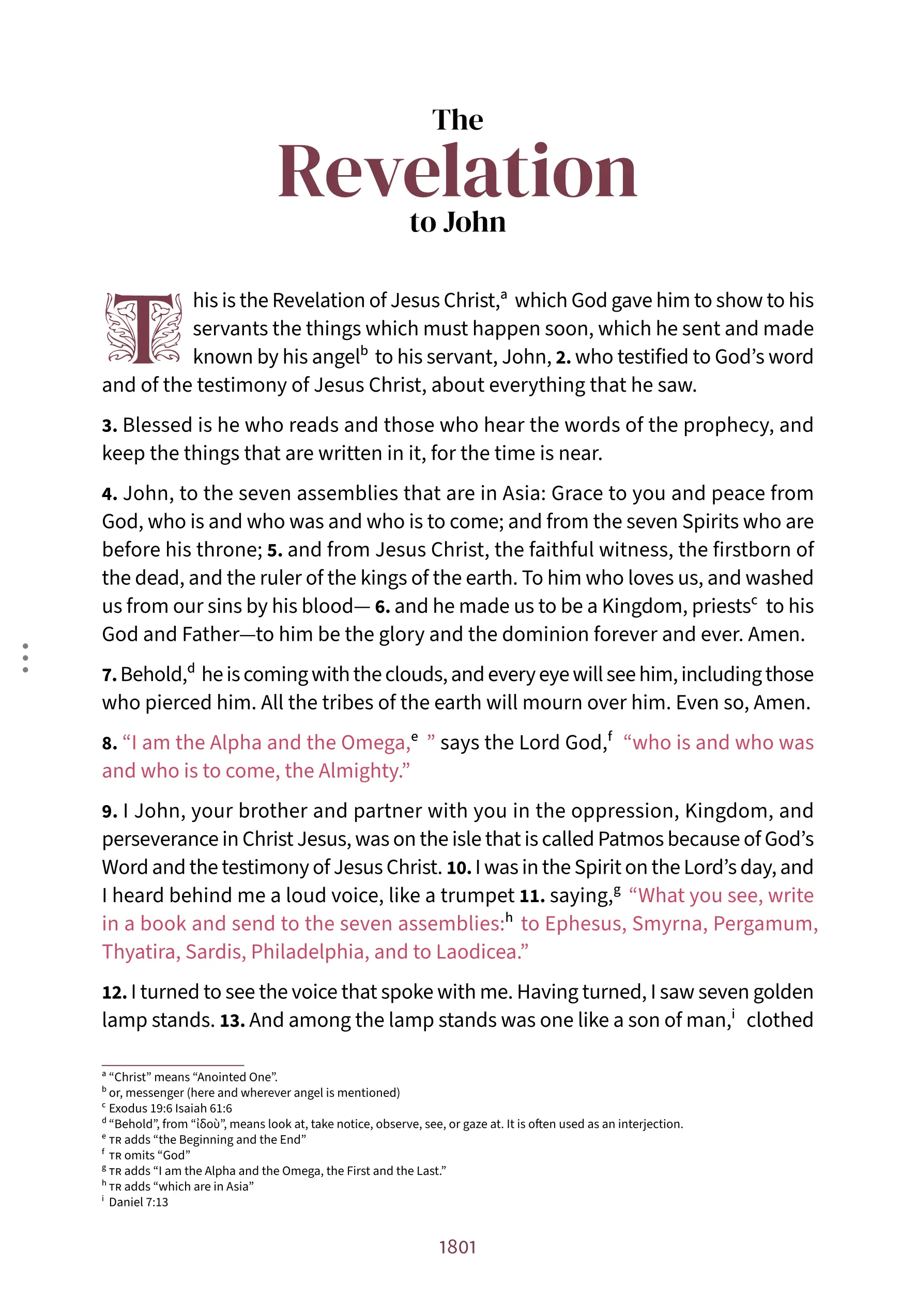 Interior spread showing Revelation 1:1 in the Embrace reading layout