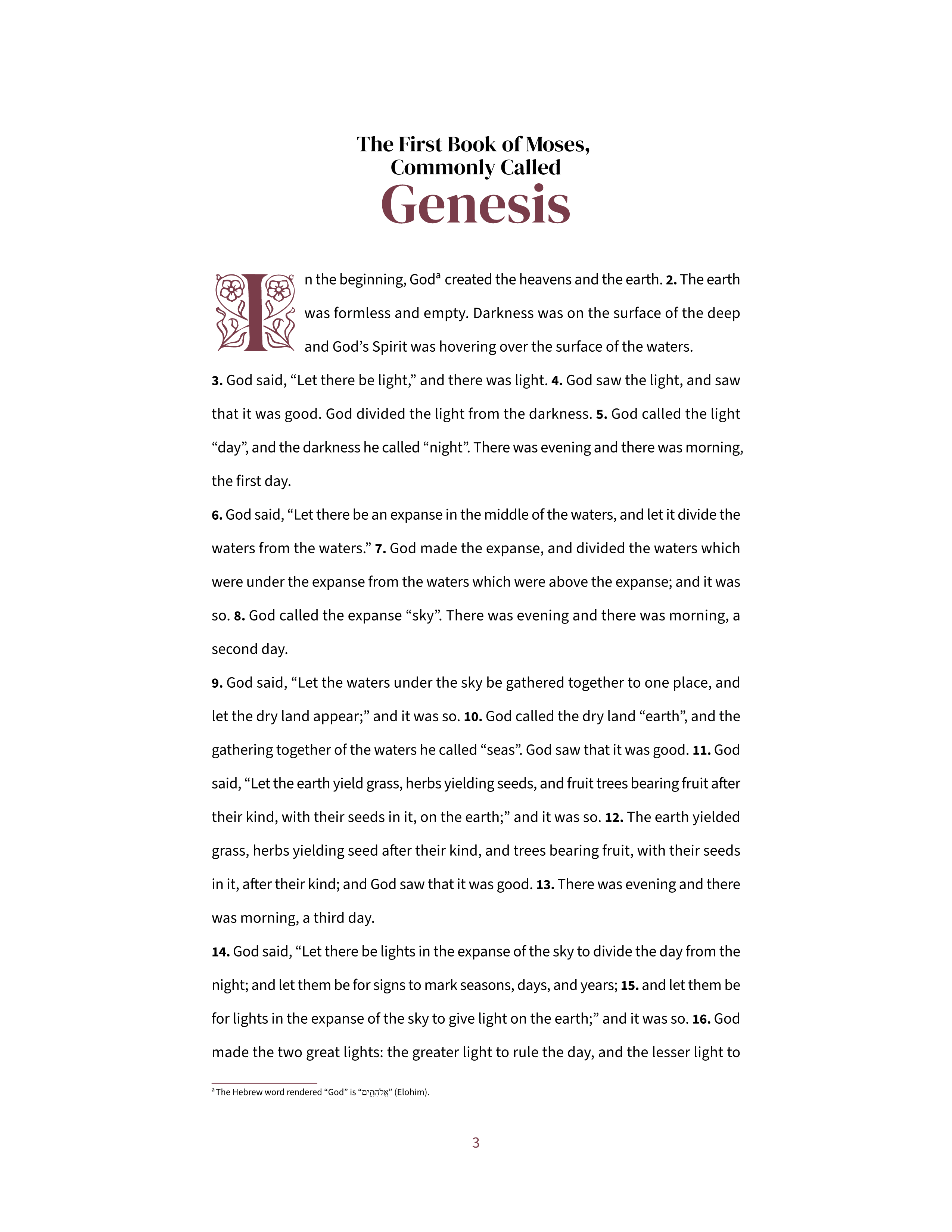 Genesis 1:1 in the double-spaced inductive layout, US Letter