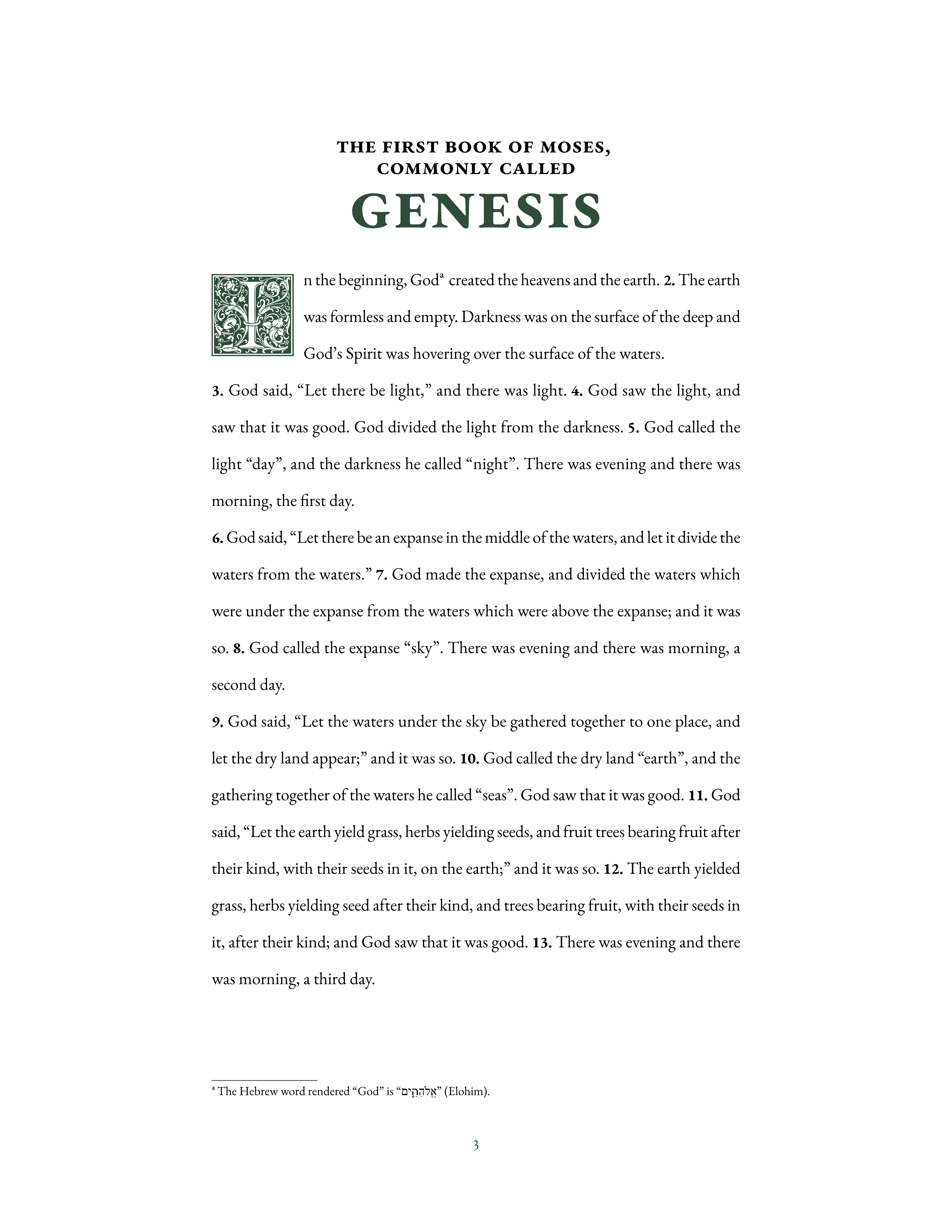Genesis 1:1 in the double-spaced inductive layout, US Letter