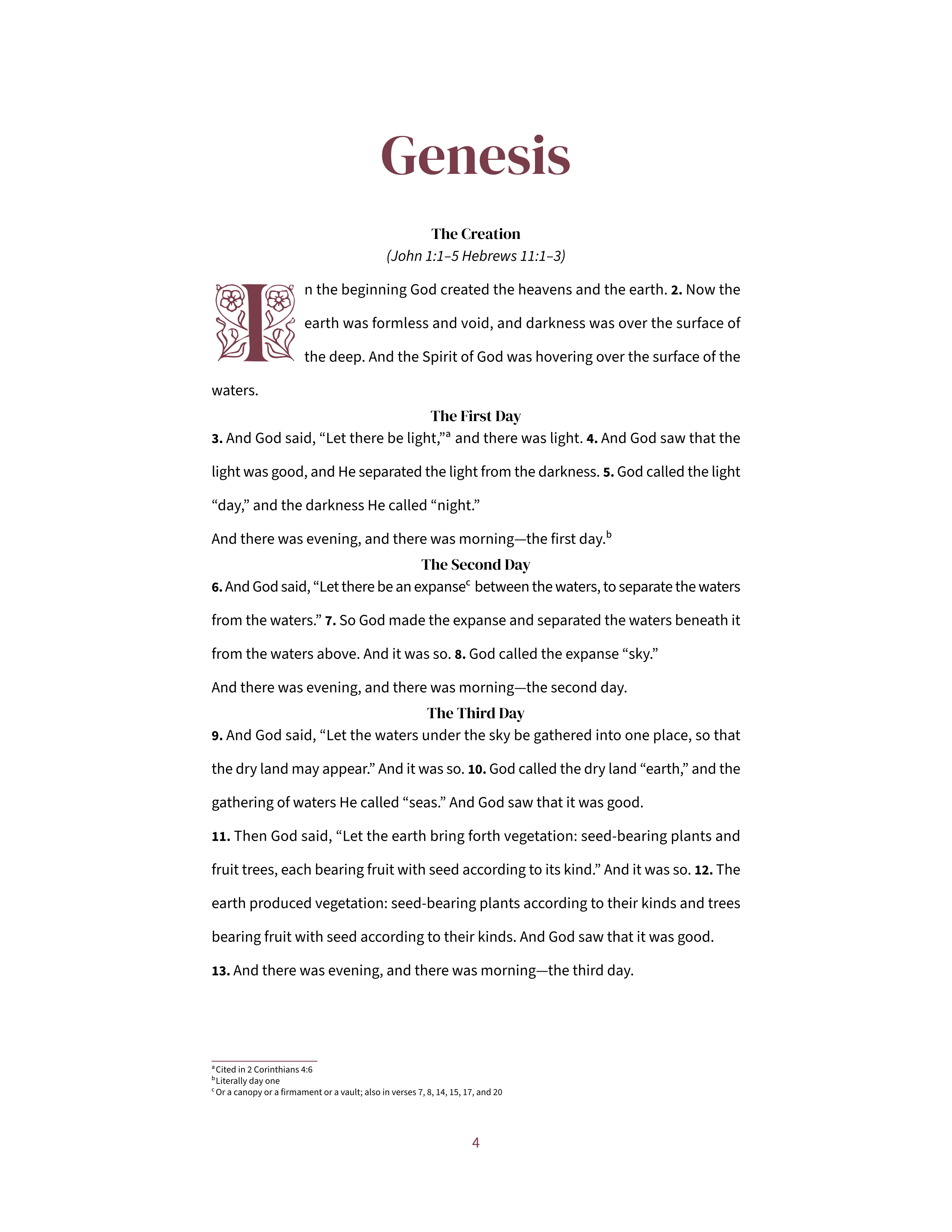 Genesis 1:1 in the double-spaced inductive layout, US Letter