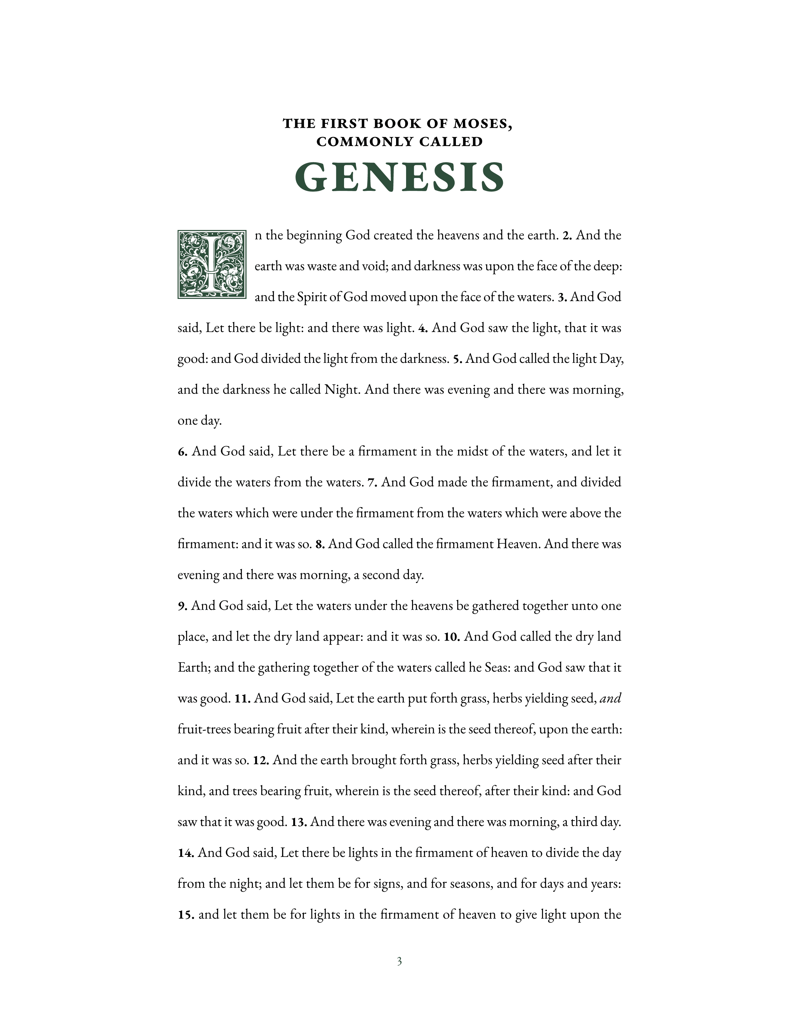 Genesis 1:1 in the double-spaced inductive layout, US Letter