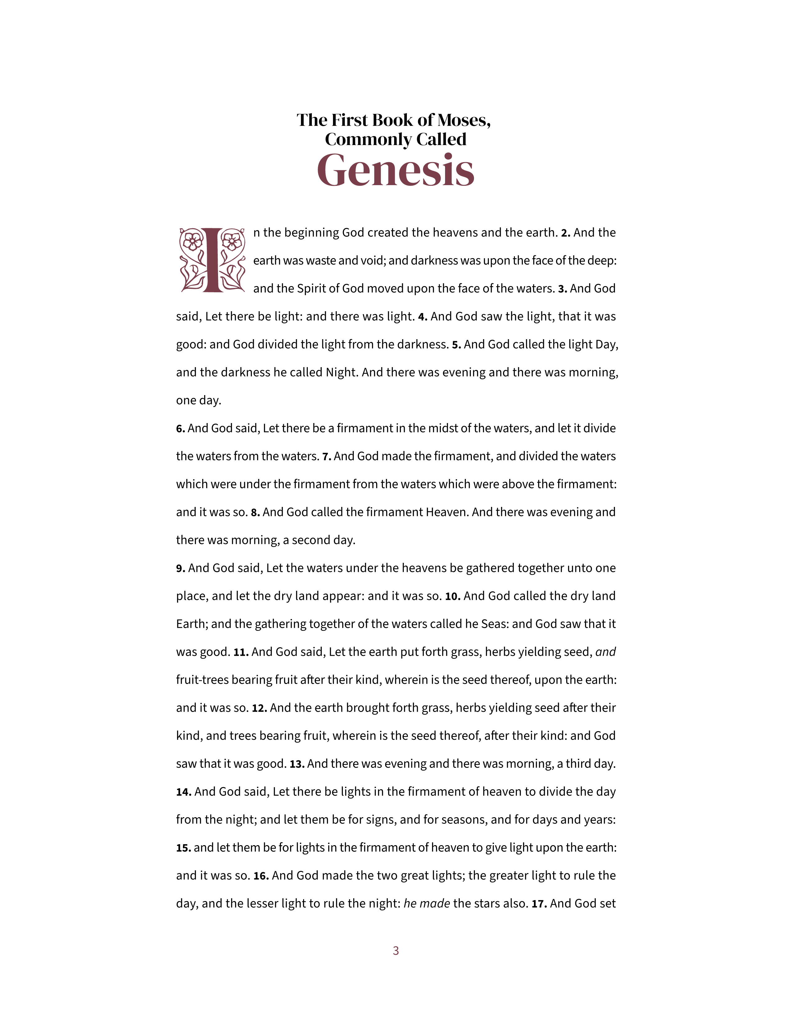 Genesis 1:1 in the double-spaced inductive layout, US Letter