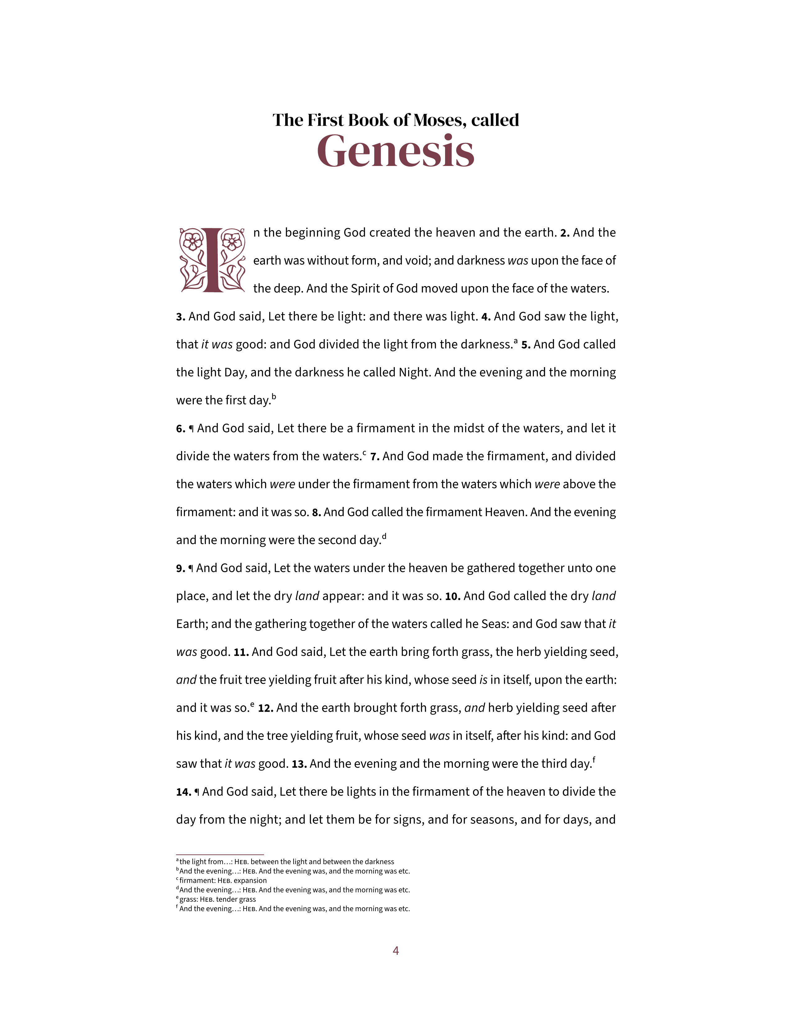 Genesis 1:1 in the double-spaced inductive layout, US Letter