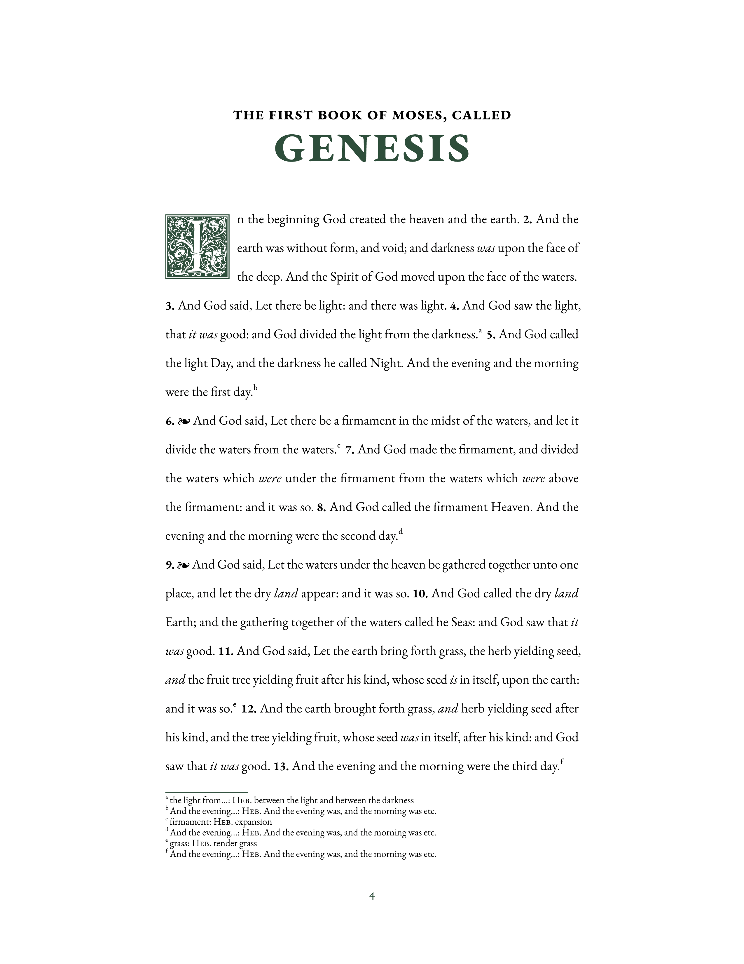 Genesis 1:1 in the double-spaced inductive layout, US Letter