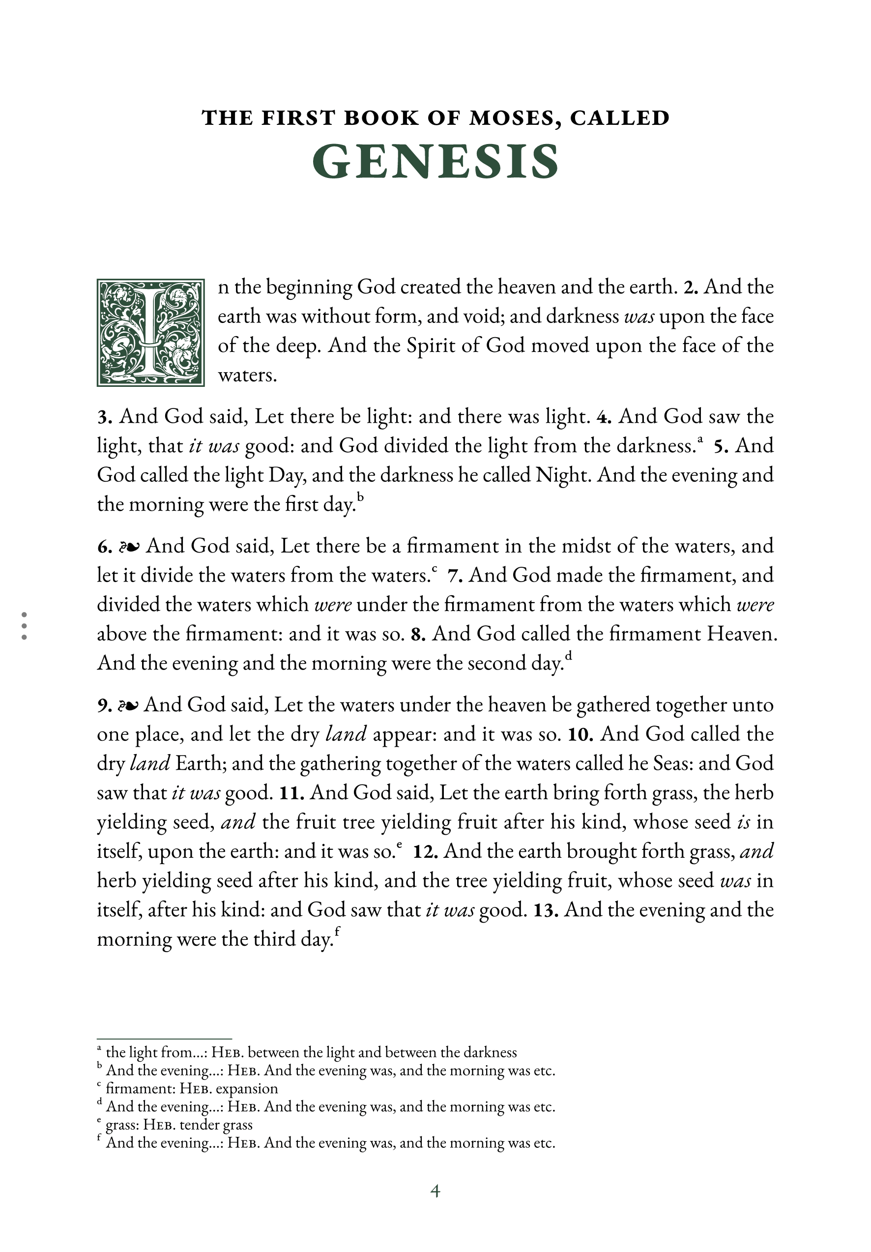 Interior spread showing Genesis 1:1 in reading layout
