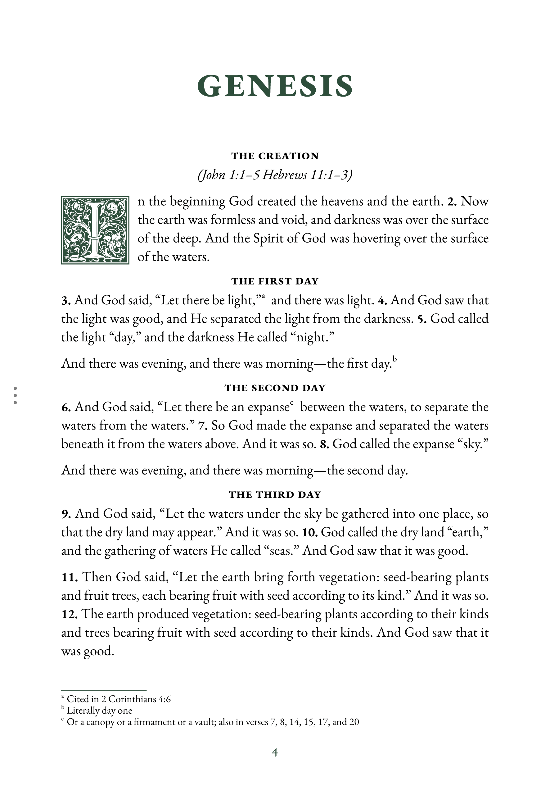 Interior spread showing Genesis 1:1 in reading layout