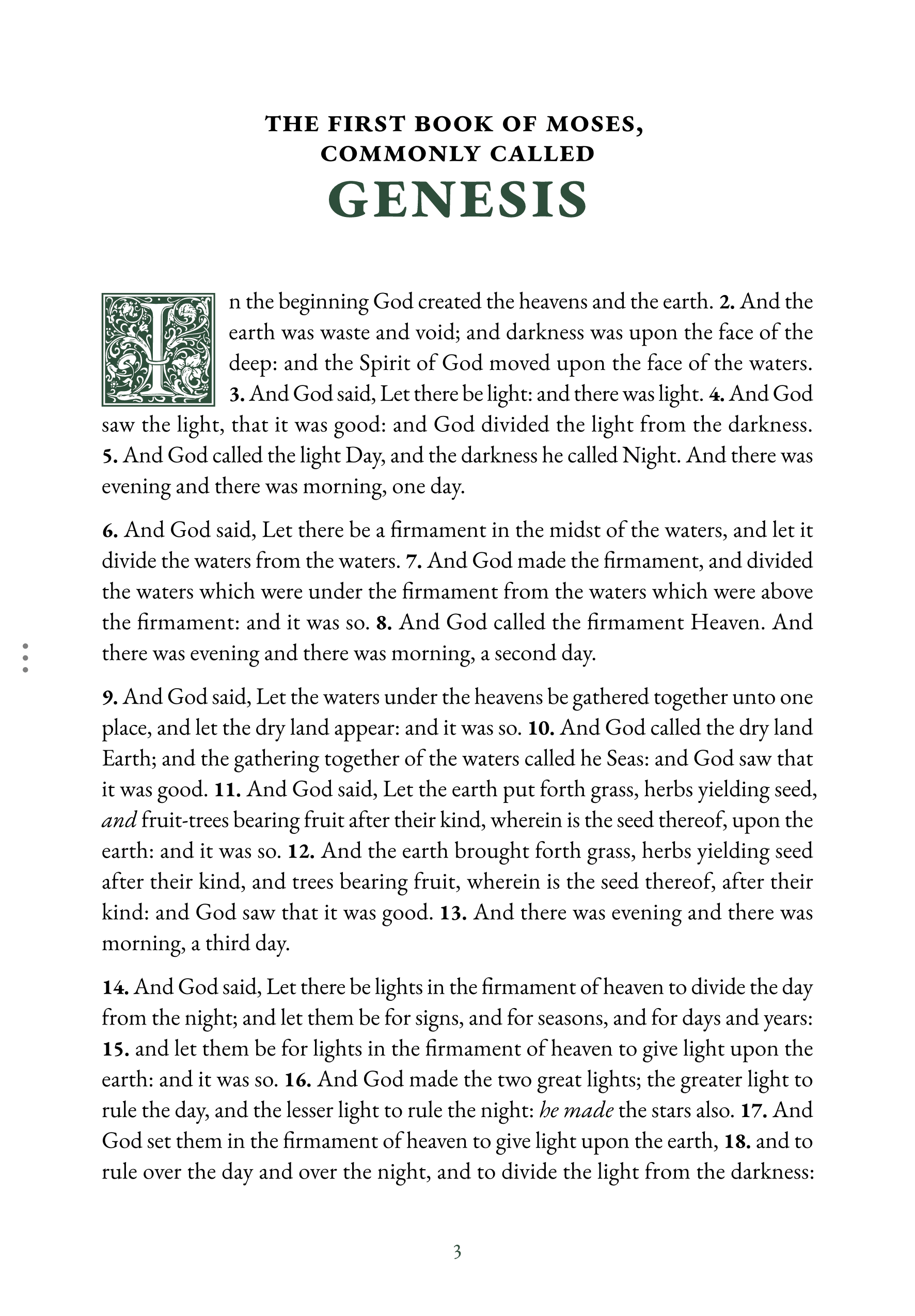 Interior spread showing Genesis 1:1 in reading layout