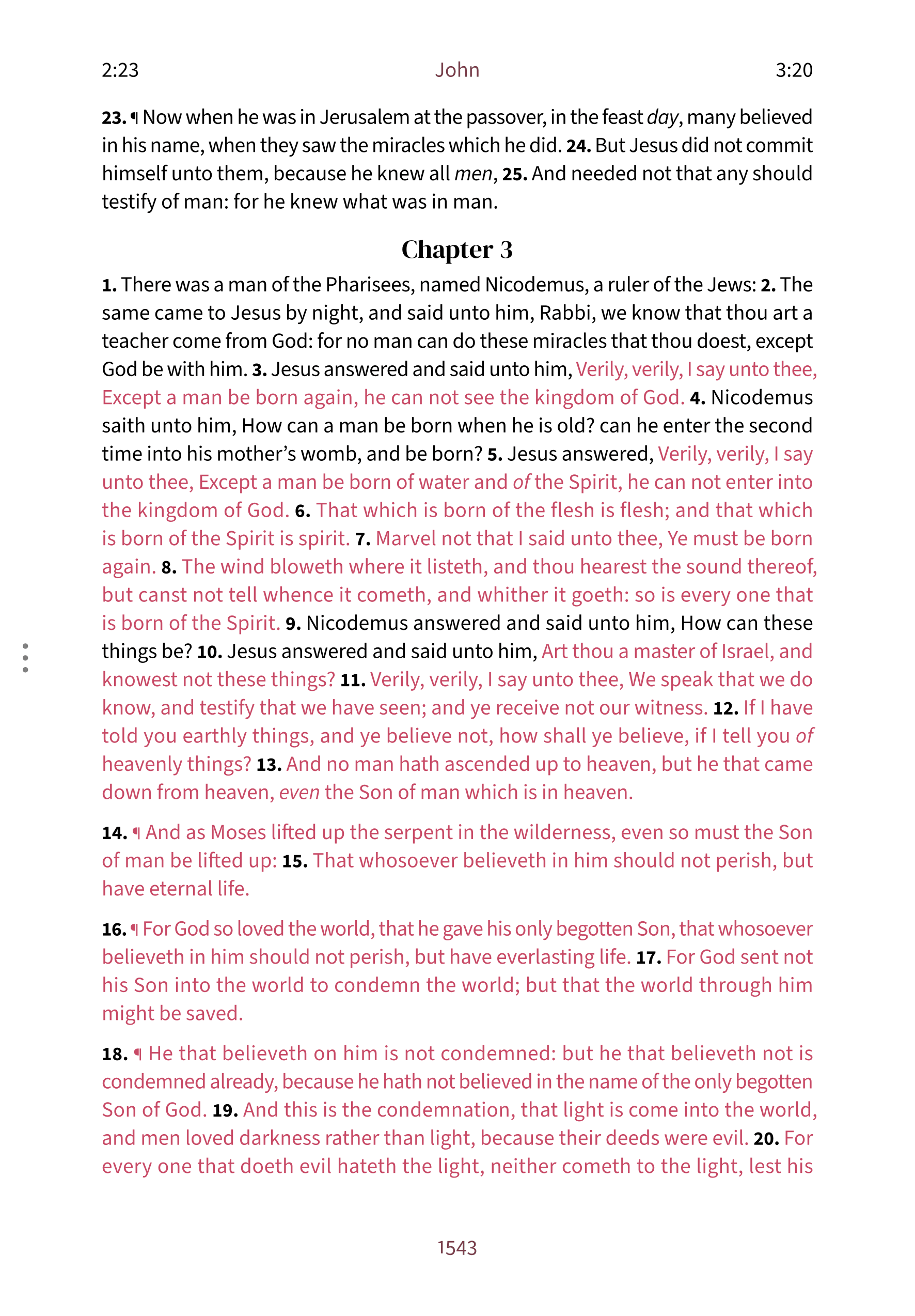 Interior spread showing John 3:16 in the Embrace reading layout