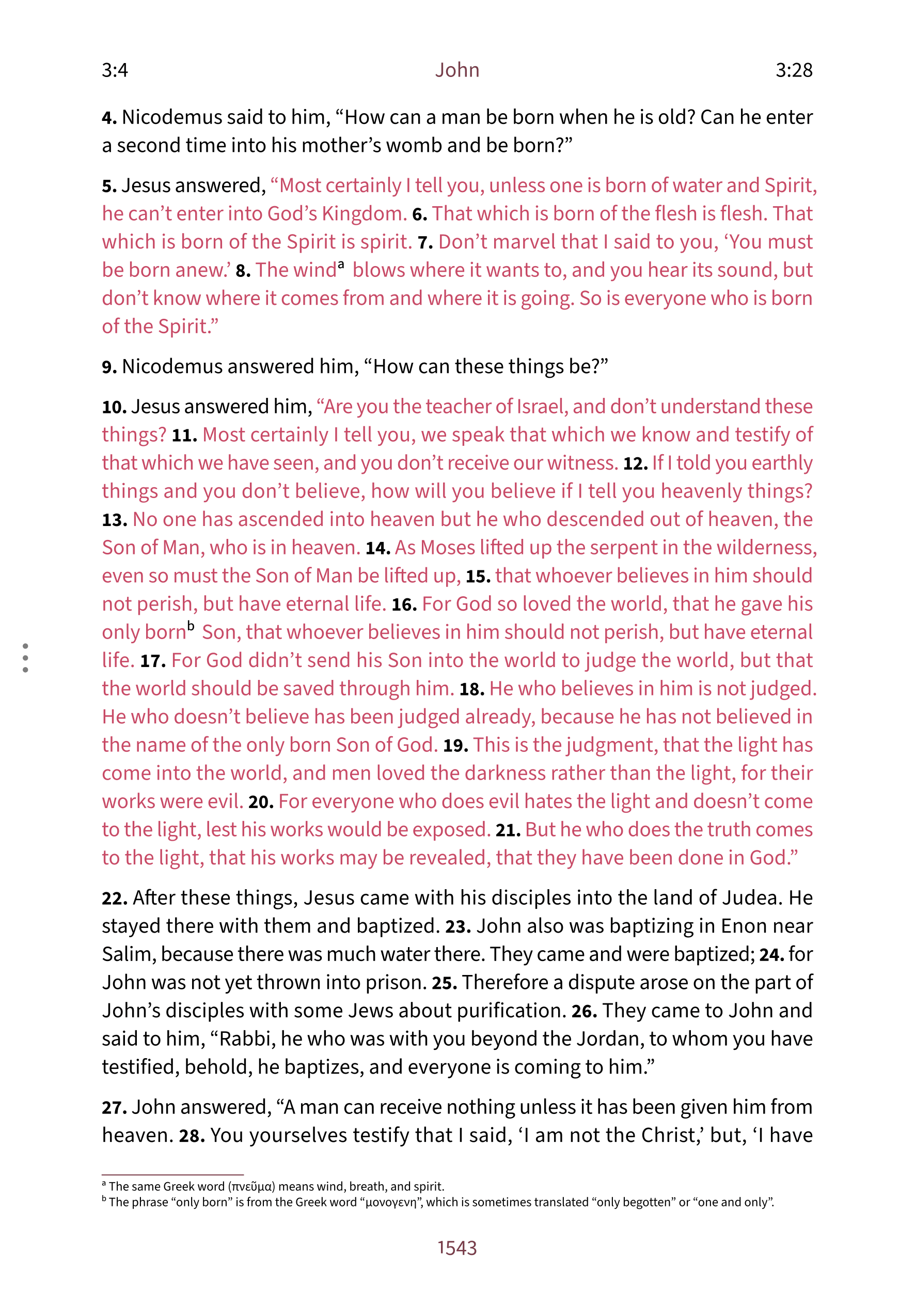 Interior spread showing John 3:16 in the Embrace reading layout