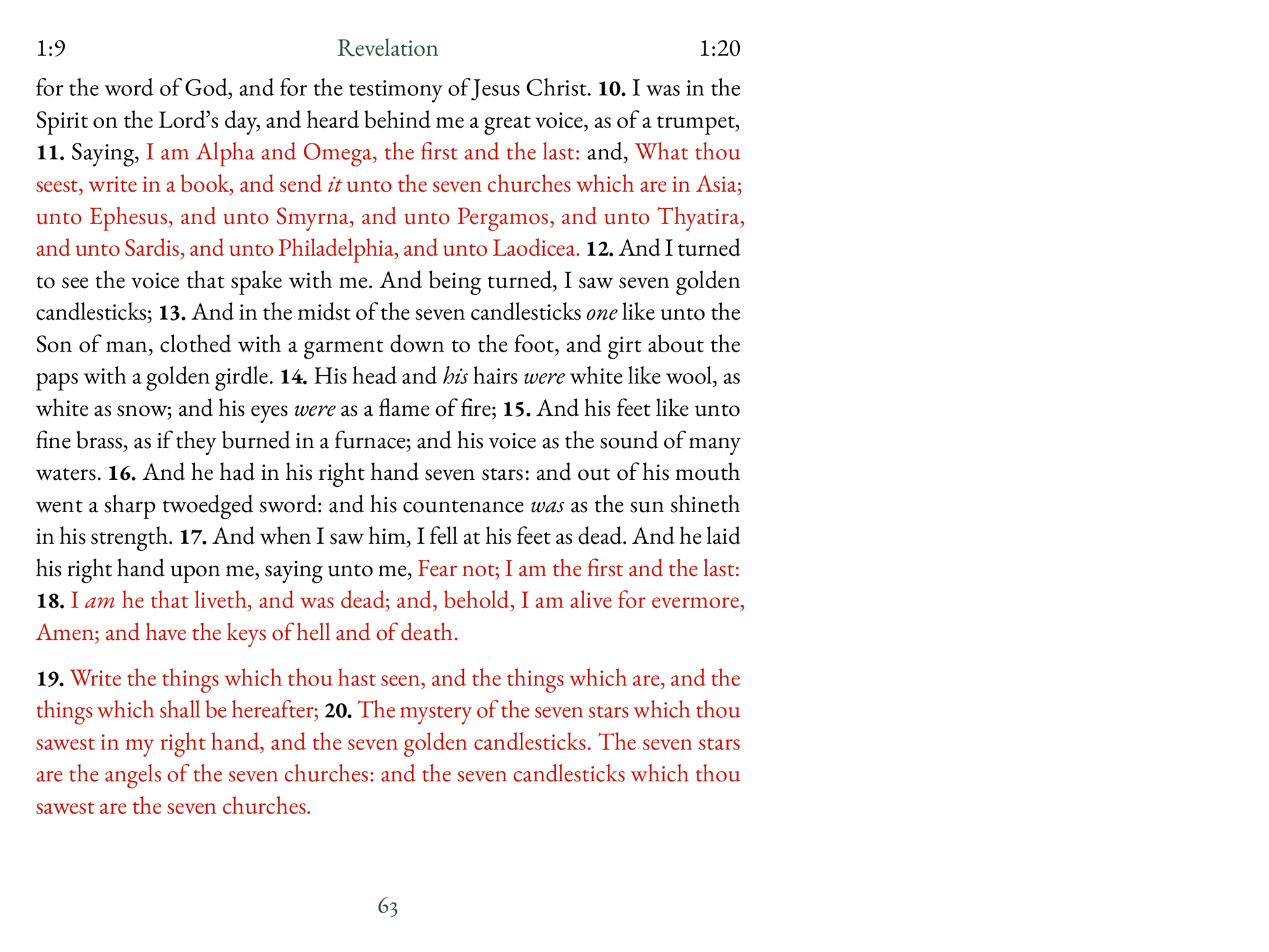 Interior spread of KJV Digital Notetaking Bible showing Revelation with highlighted words of Jesus