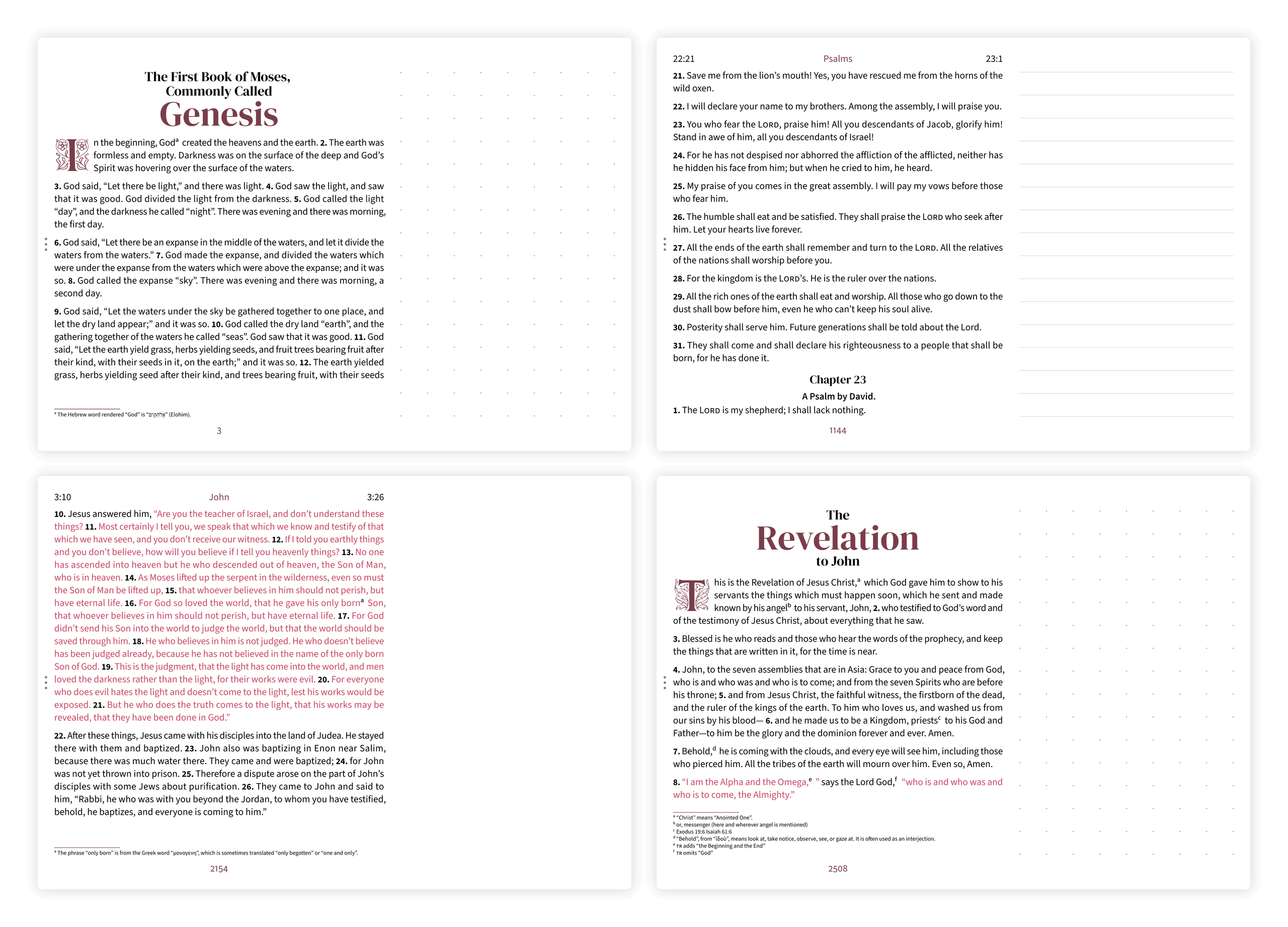 Four landscape notetaking pages showing dotted, lined, and clear margin styles