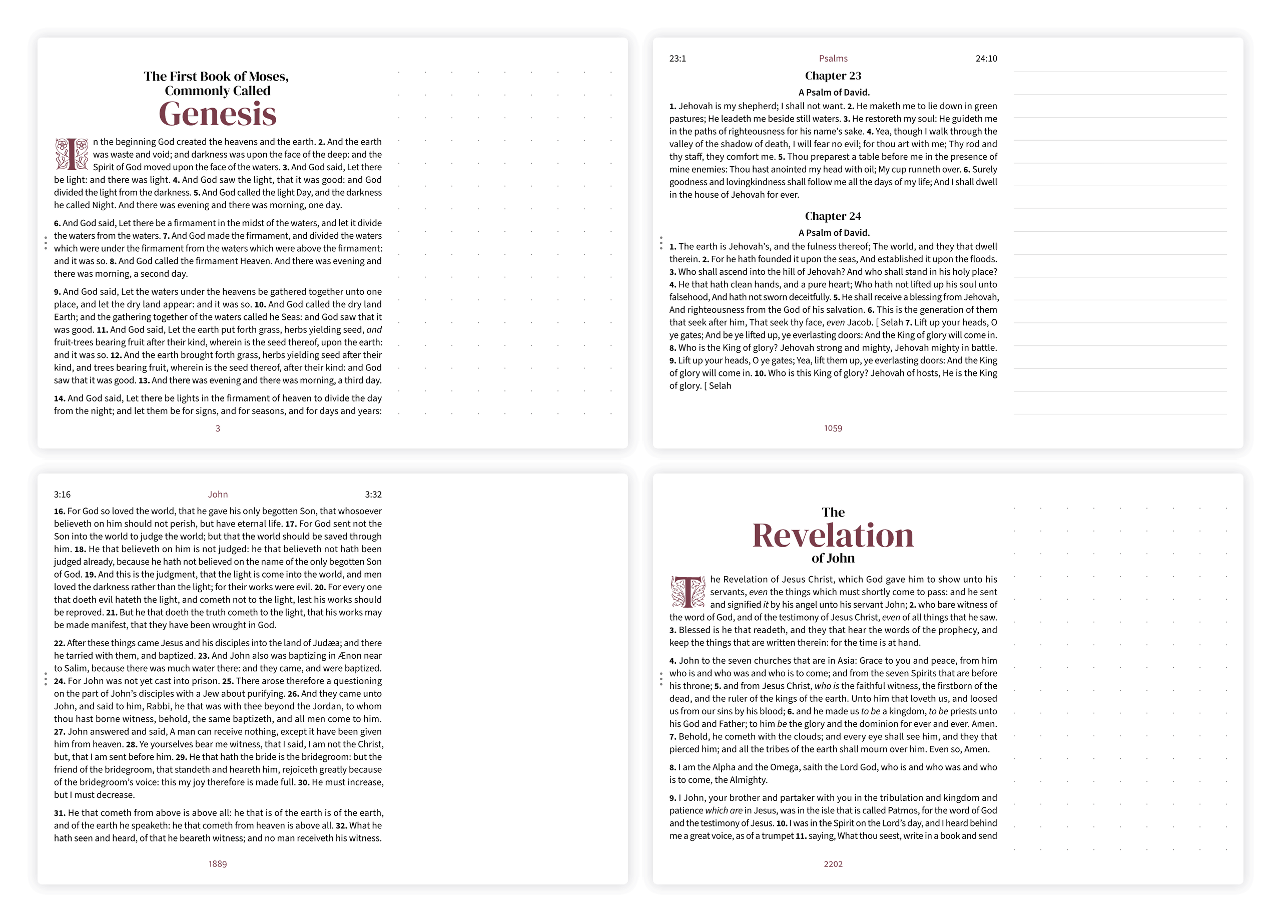 Four landscape notetaking pages showing dotted, lined, and clear margin styles