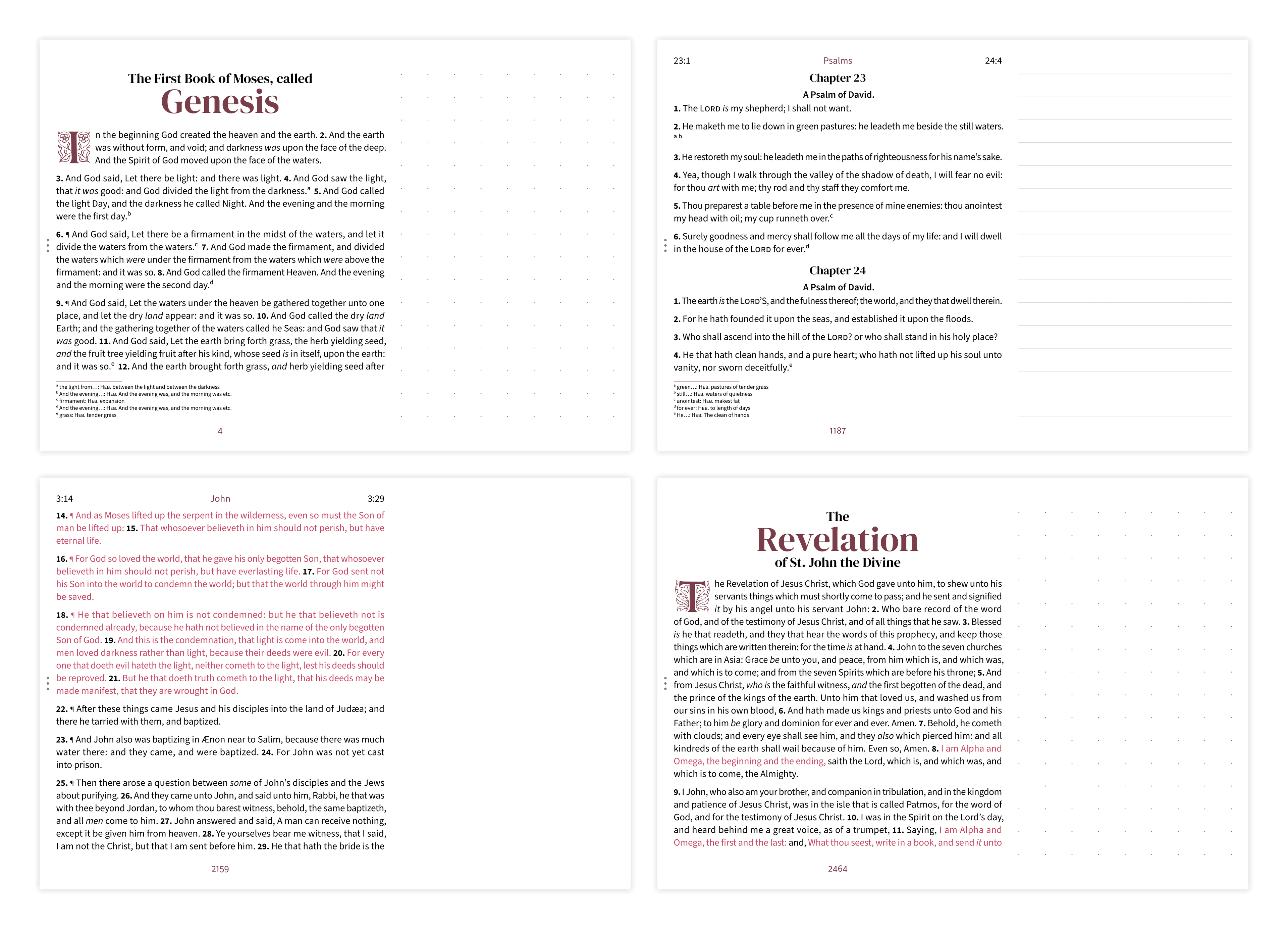 Four landscape notetaking pages showing dotted, lined, and clear margin styles