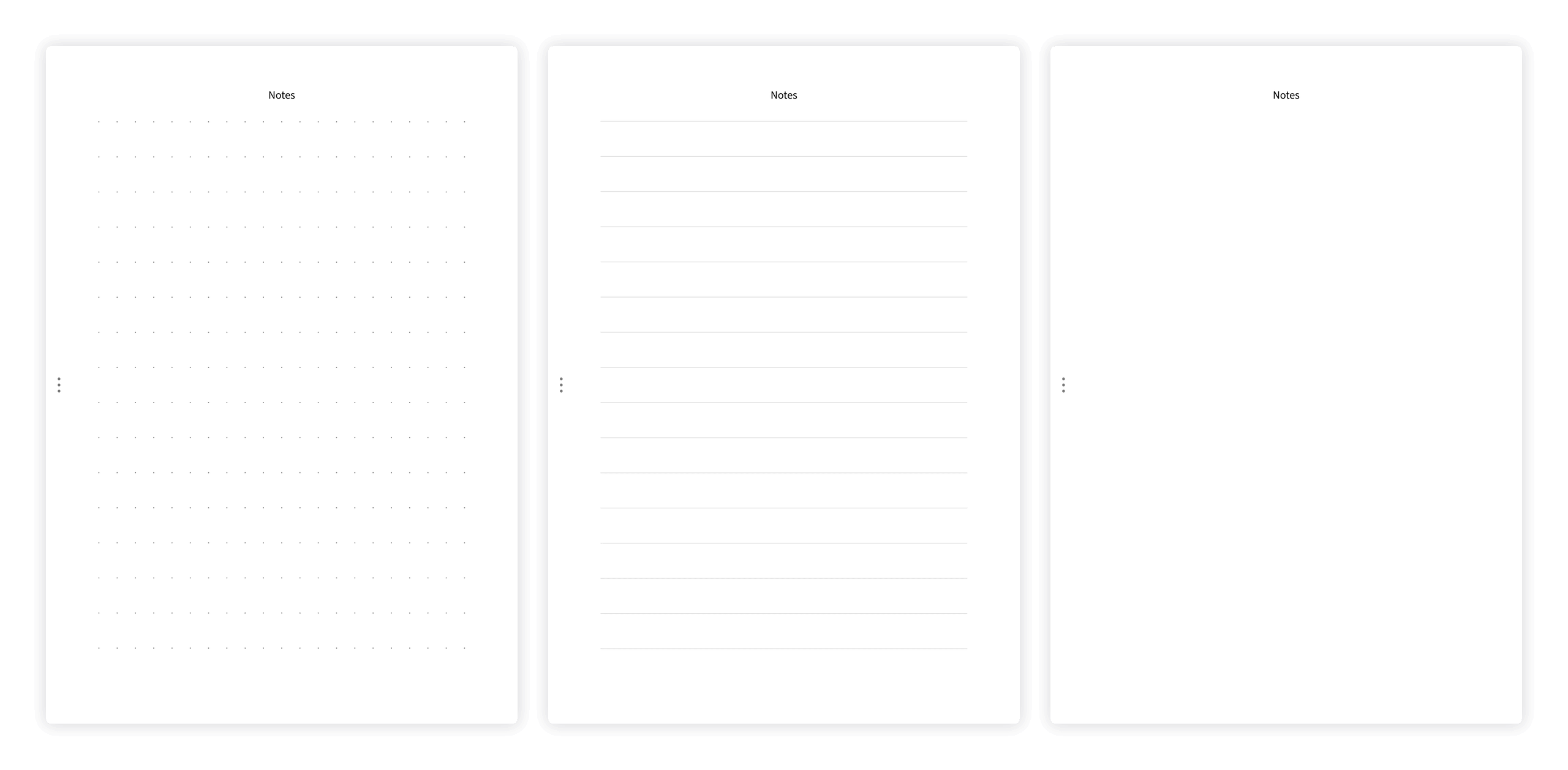 Overview of notes page styles: clear, dotted, and lined