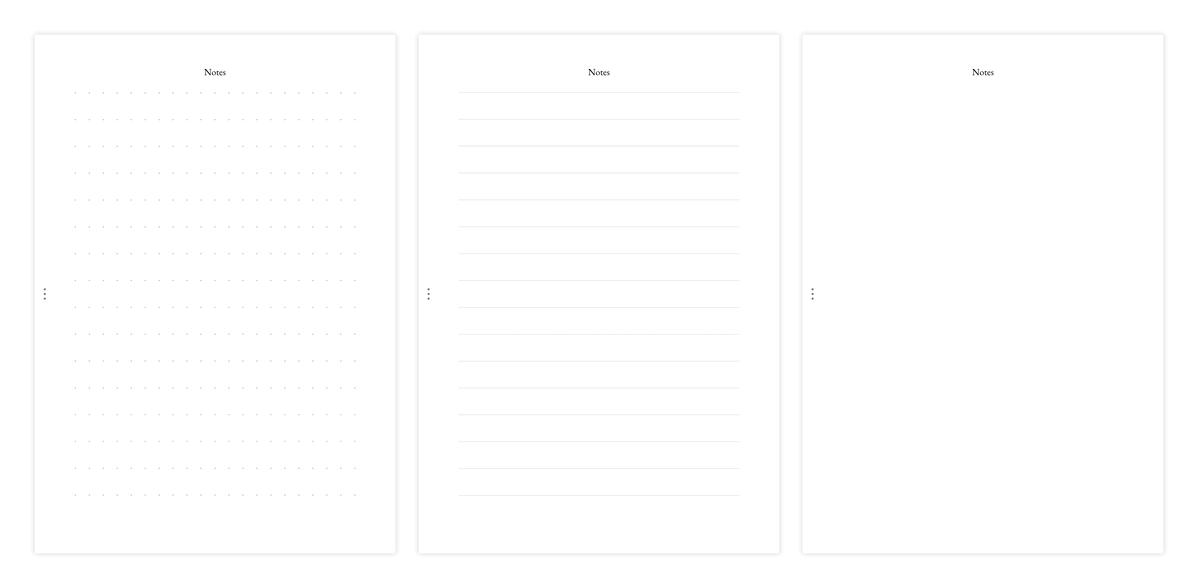 Overview of notes page styles: clear, dotted, and lined
