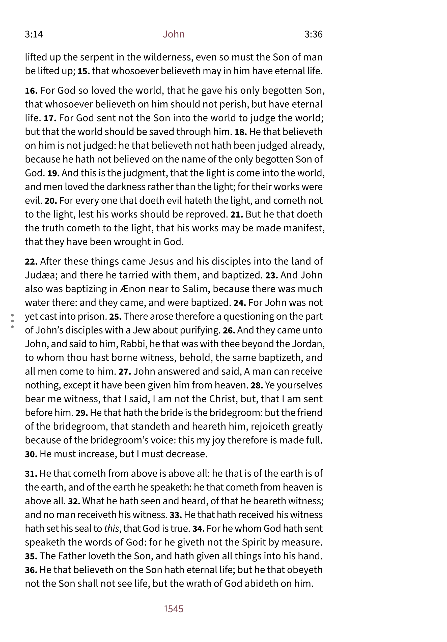 Interior page showing John 3:16 in the Embrace notetaking layout with clear margin