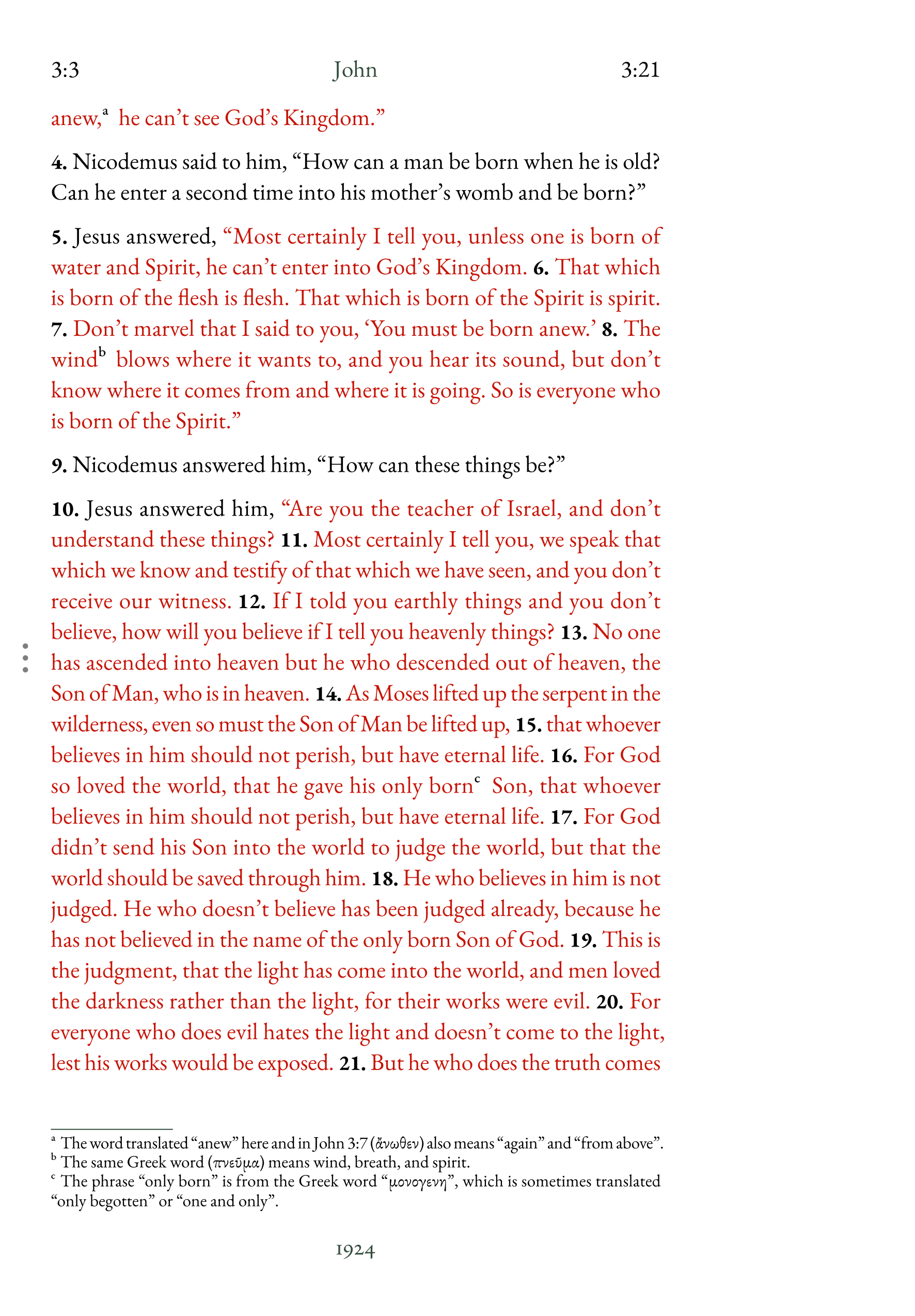 Interior page showing John 3:16 with clear notetaking margin