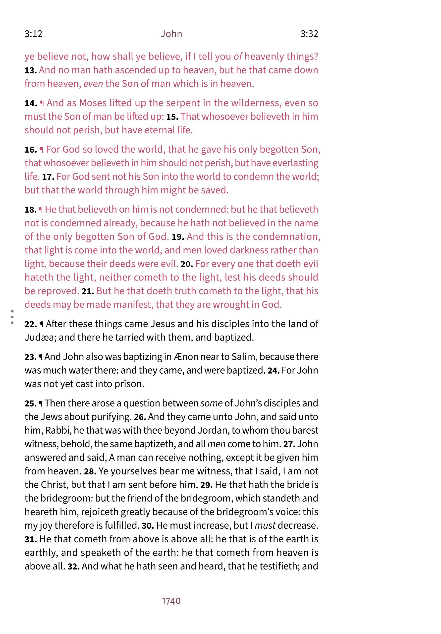 Interior page showing John 3:16 in the Embrace notetaking layout with clear margin