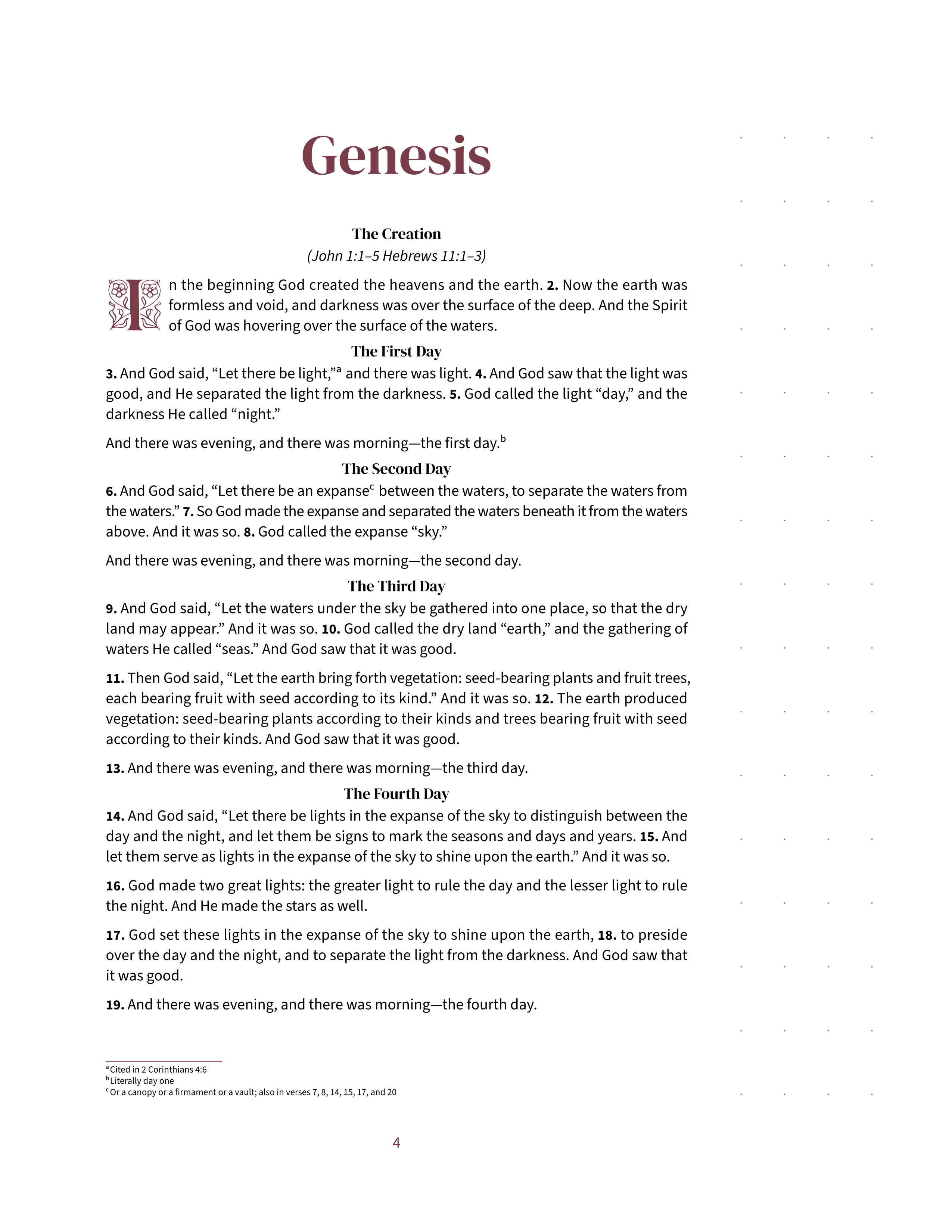 Genesis 1:1 with a dotted note-taking margin