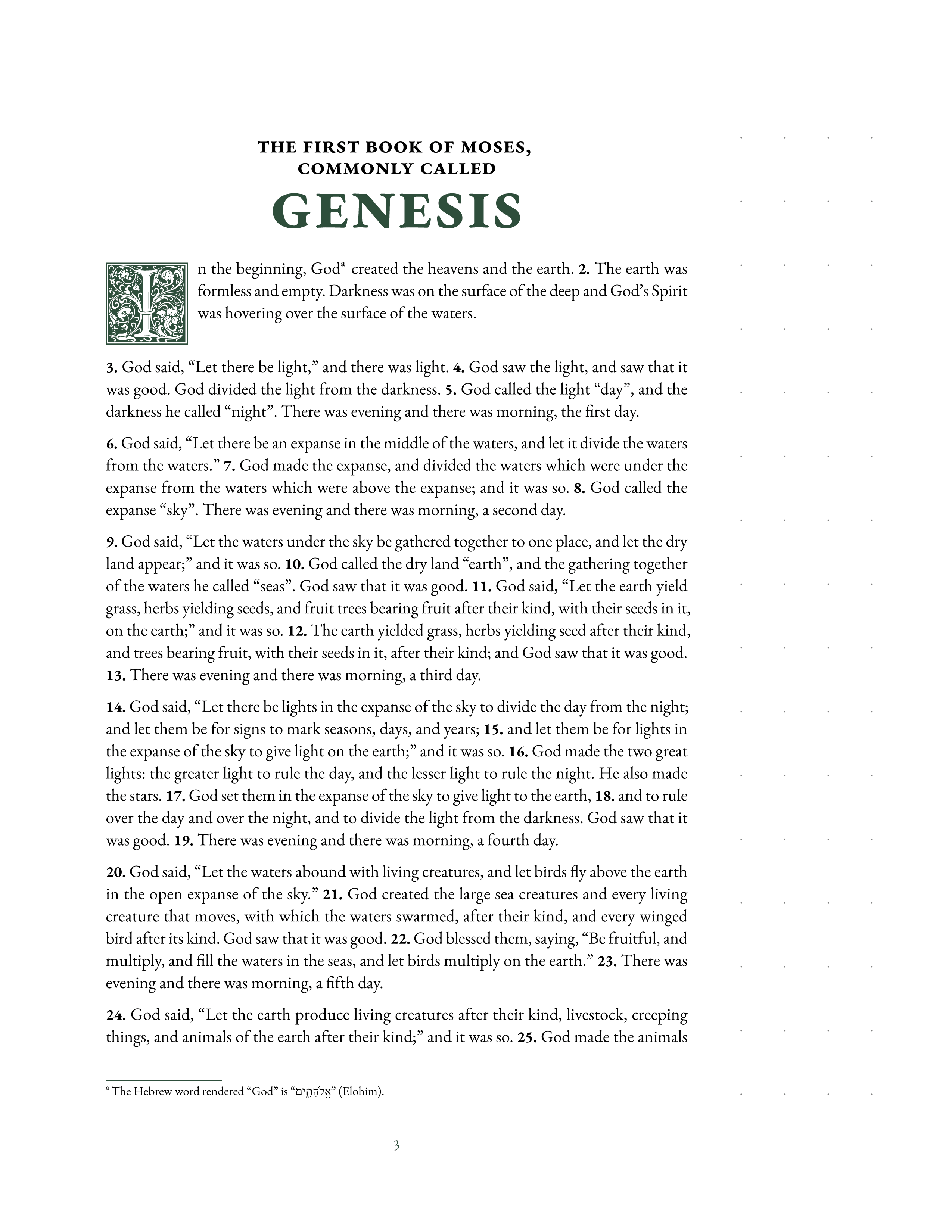 Genesis 1:1 with a dotted note-taking margin