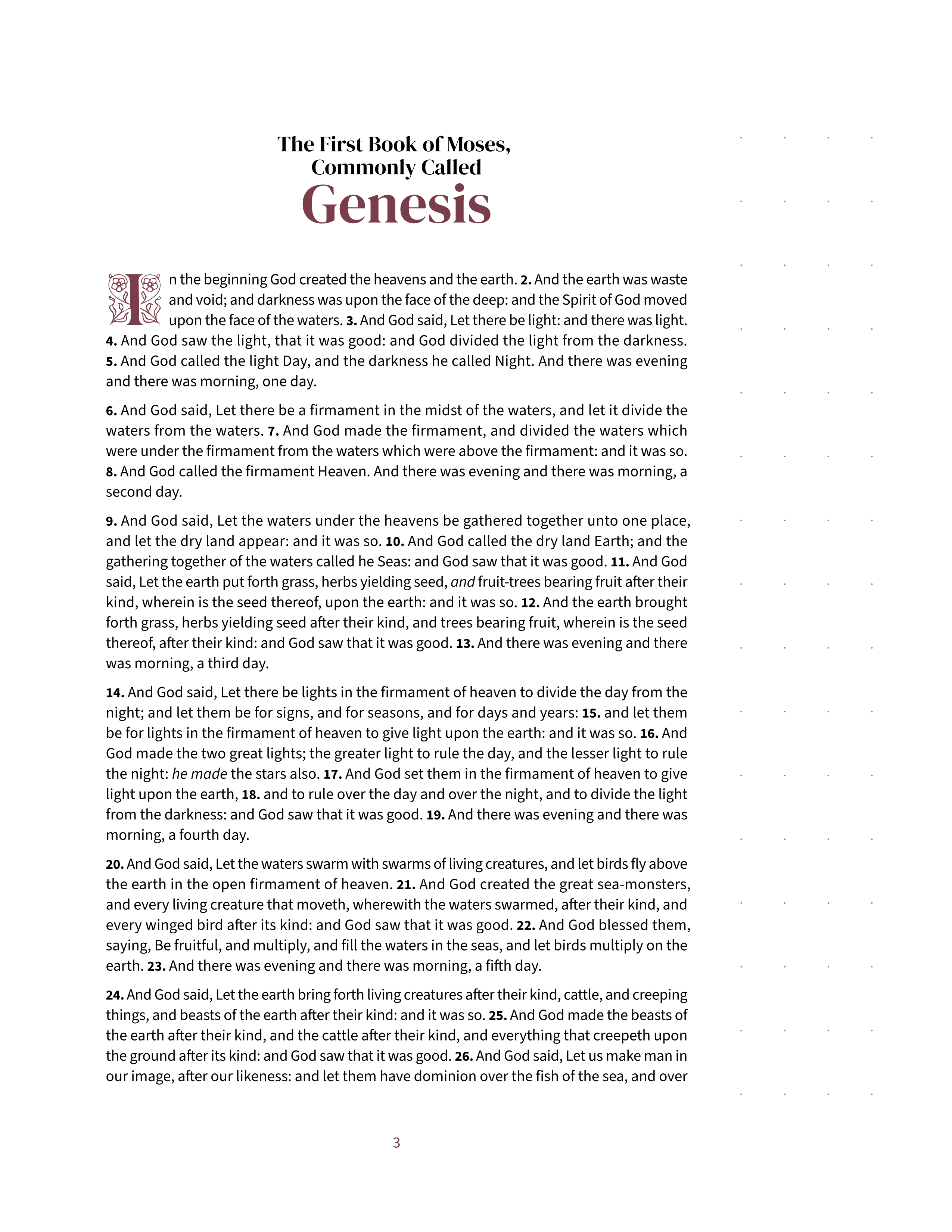 Genesis 1:1 with a dotted note-taking margin