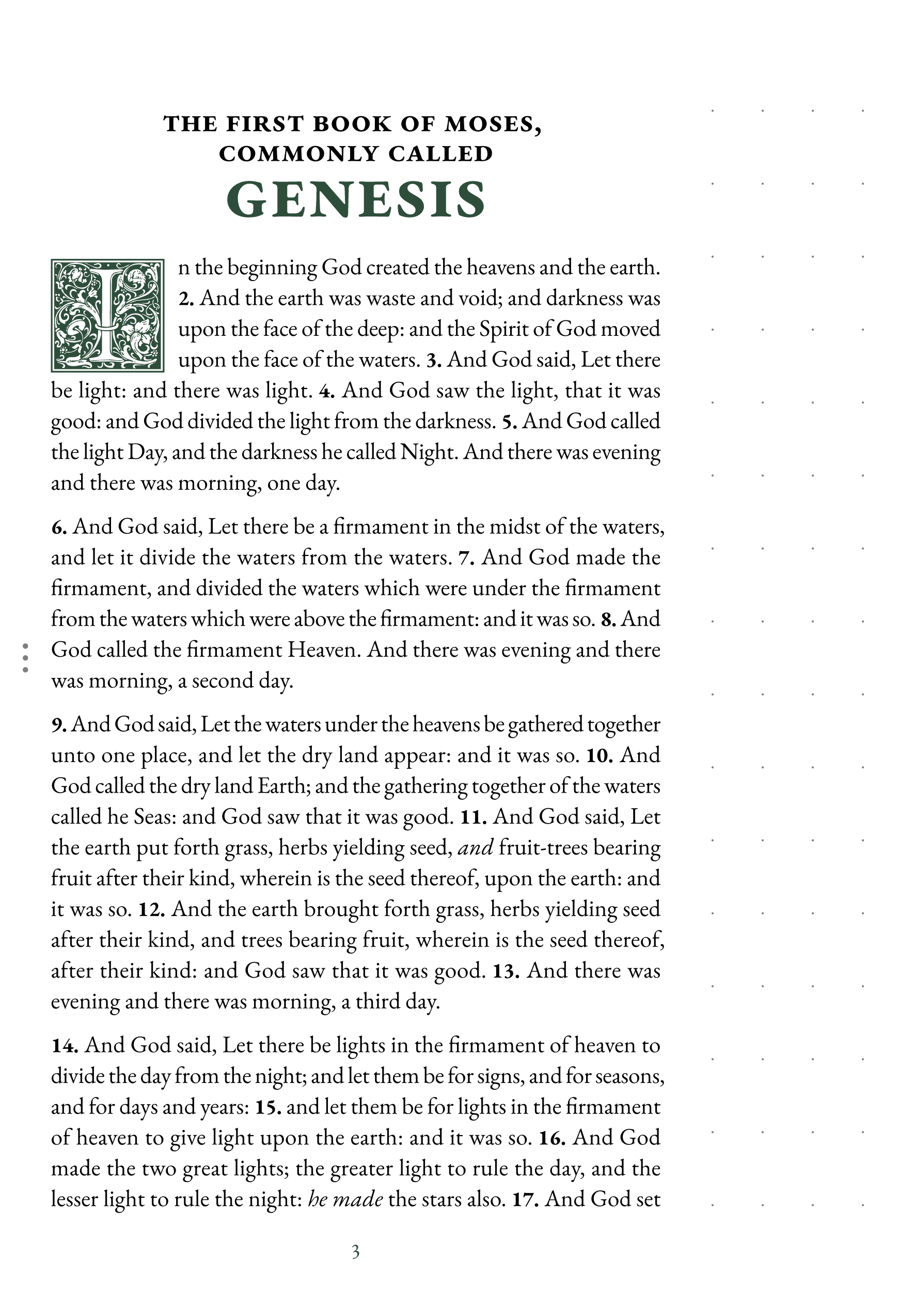 Interior page showing Genesis 1:1 with dotted notetaking margin