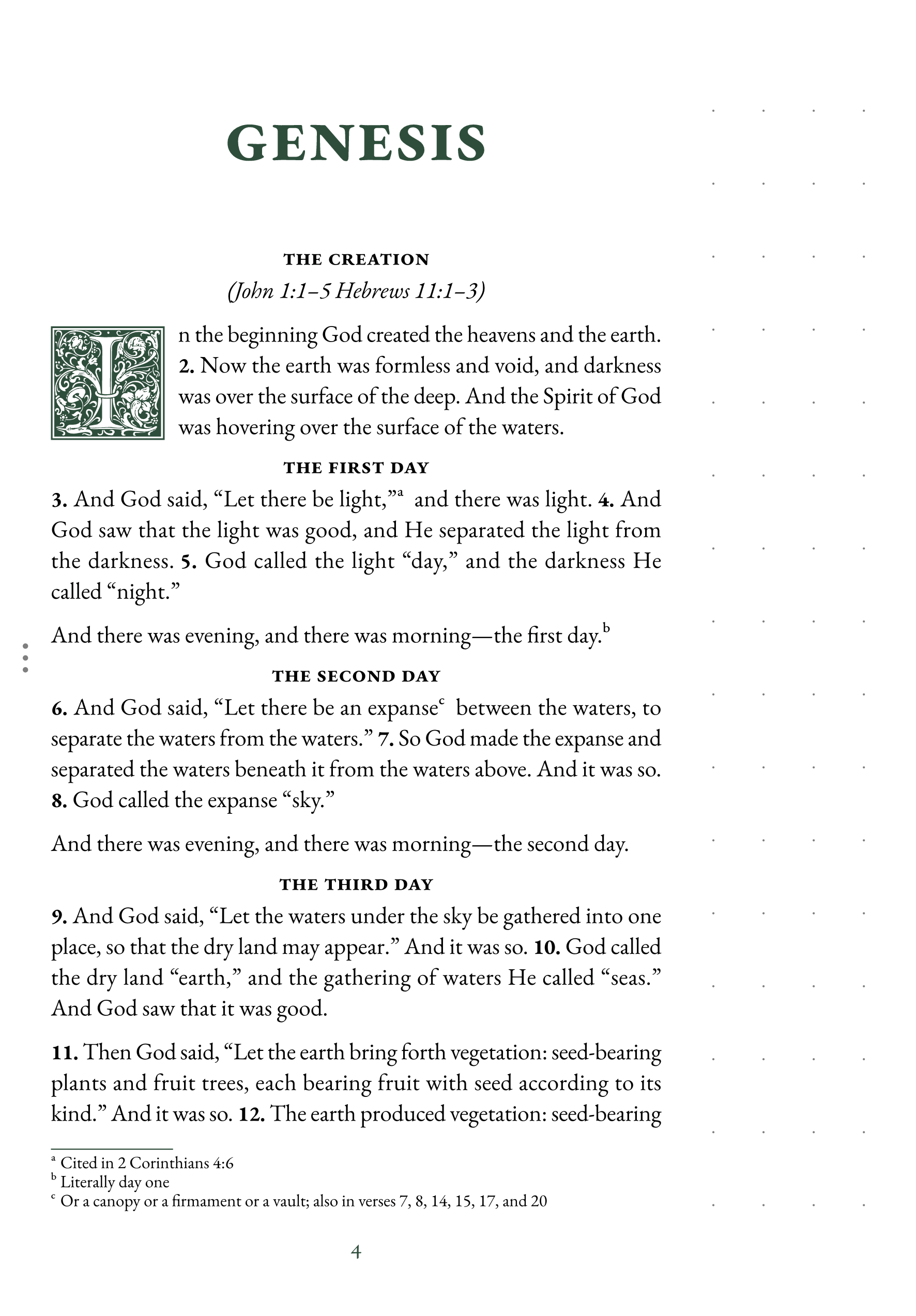 Interior page showing Genesis 1:1 with dotted notetaking margin