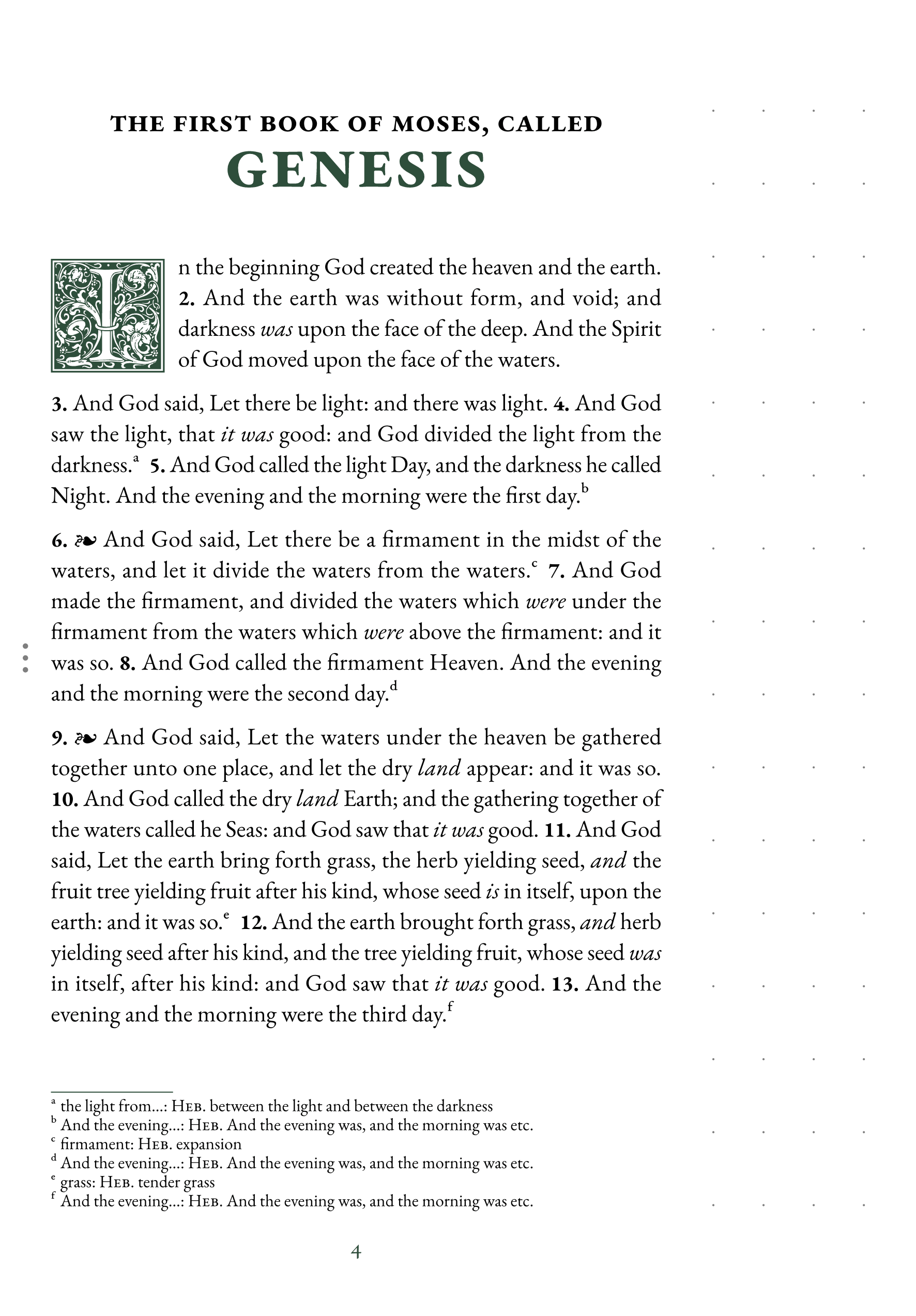 Interior page showing Genesis 1:1 with dotted notetaking margin