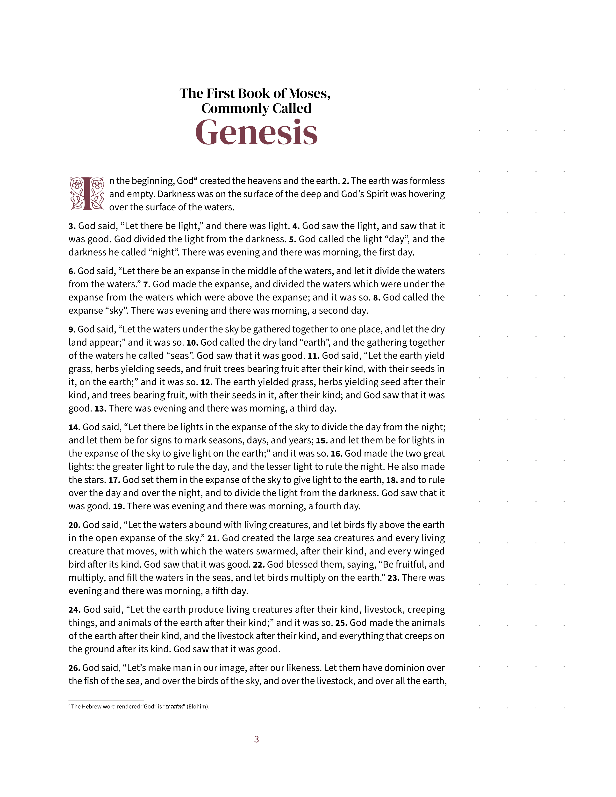 Genesis 1:1 with a dotted note-taking margin