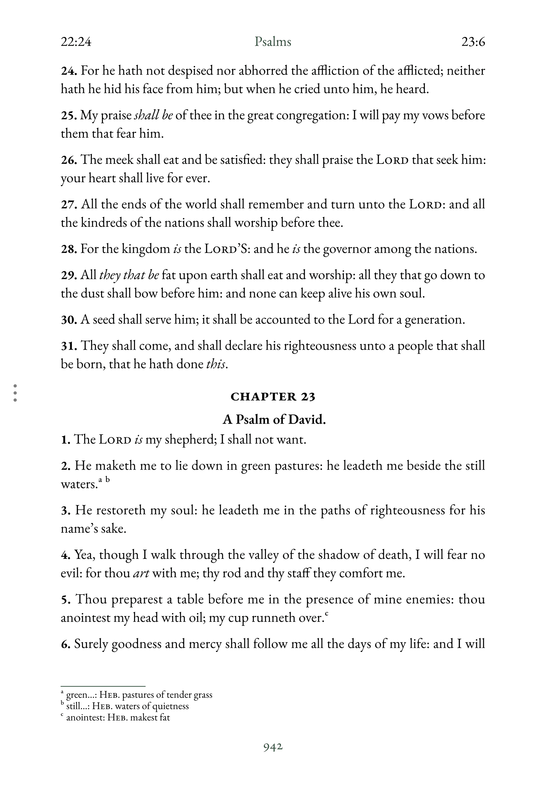 Interior spread showing Psalm 23 in reading layout