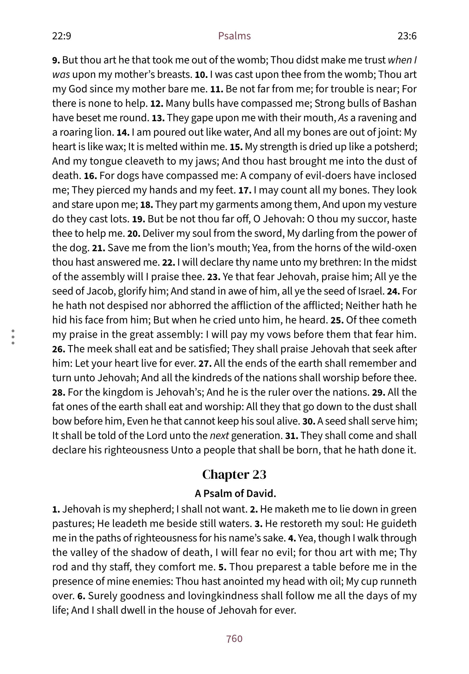 Interior spread showing Psalm 23 in the Embrace reading layout