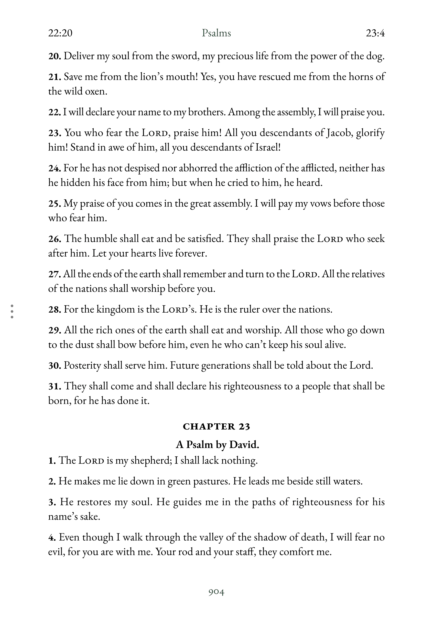 Interior spread showing Psalm 23 in reading layout