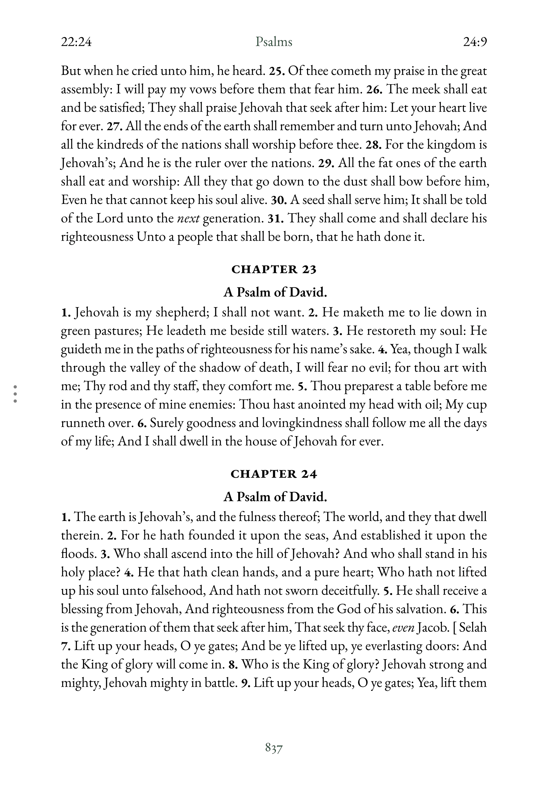 Interior spread showing Psalm 23 in reading layout