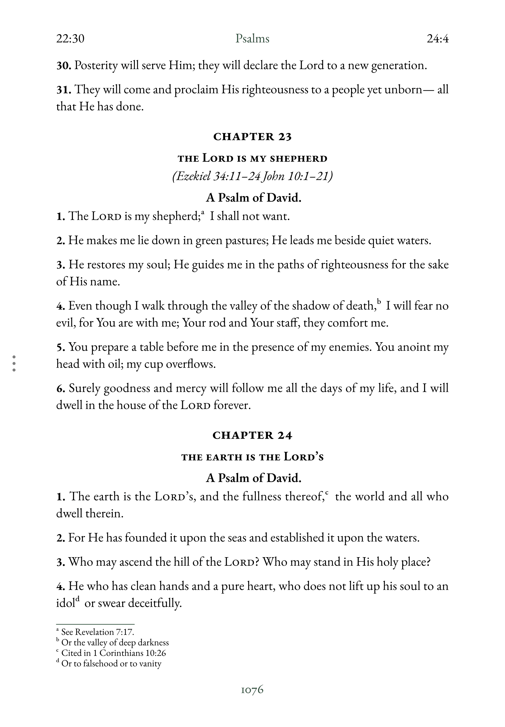 Interior spread showing Psalm 23 in reading layout