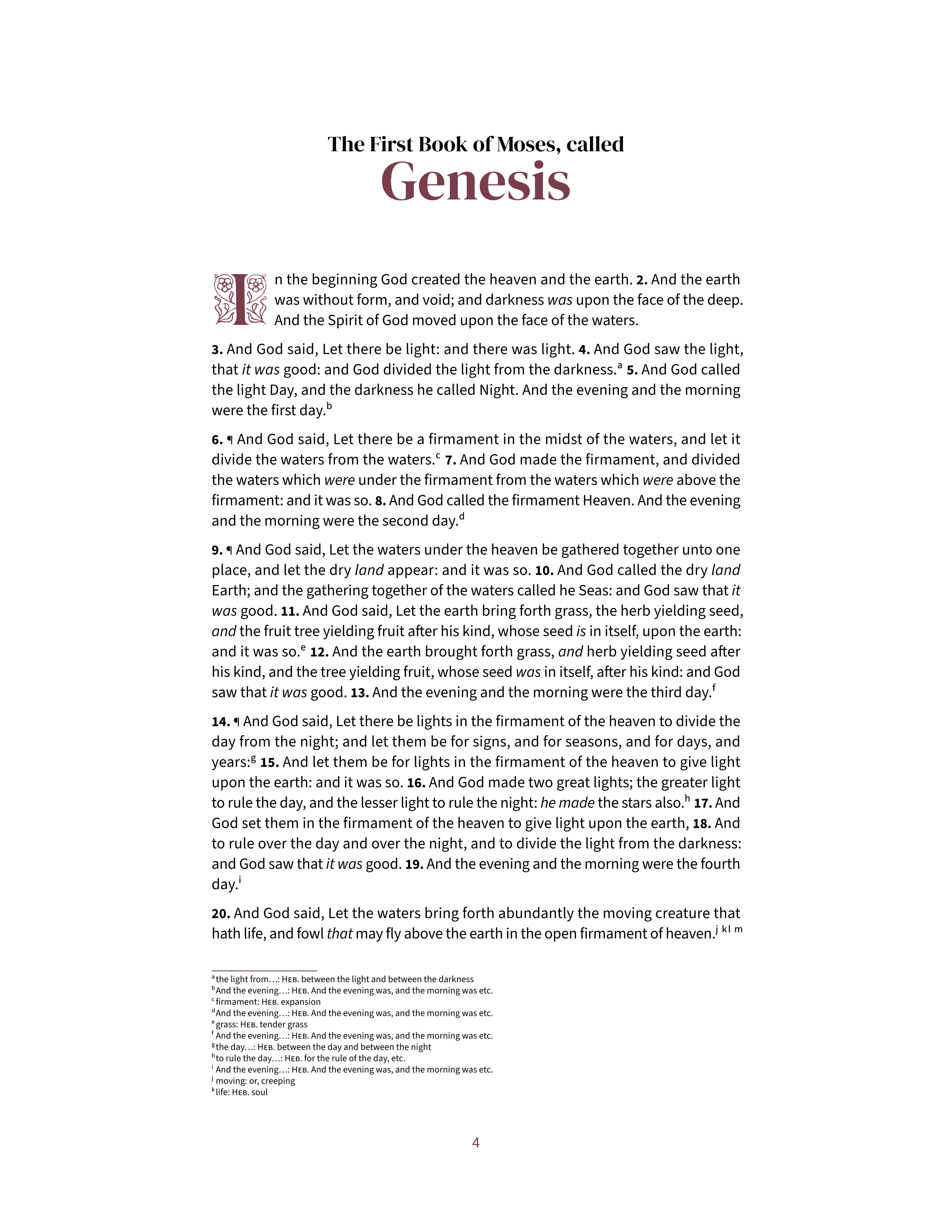 Genesis 1:1 in the standard reading layout, US Letter