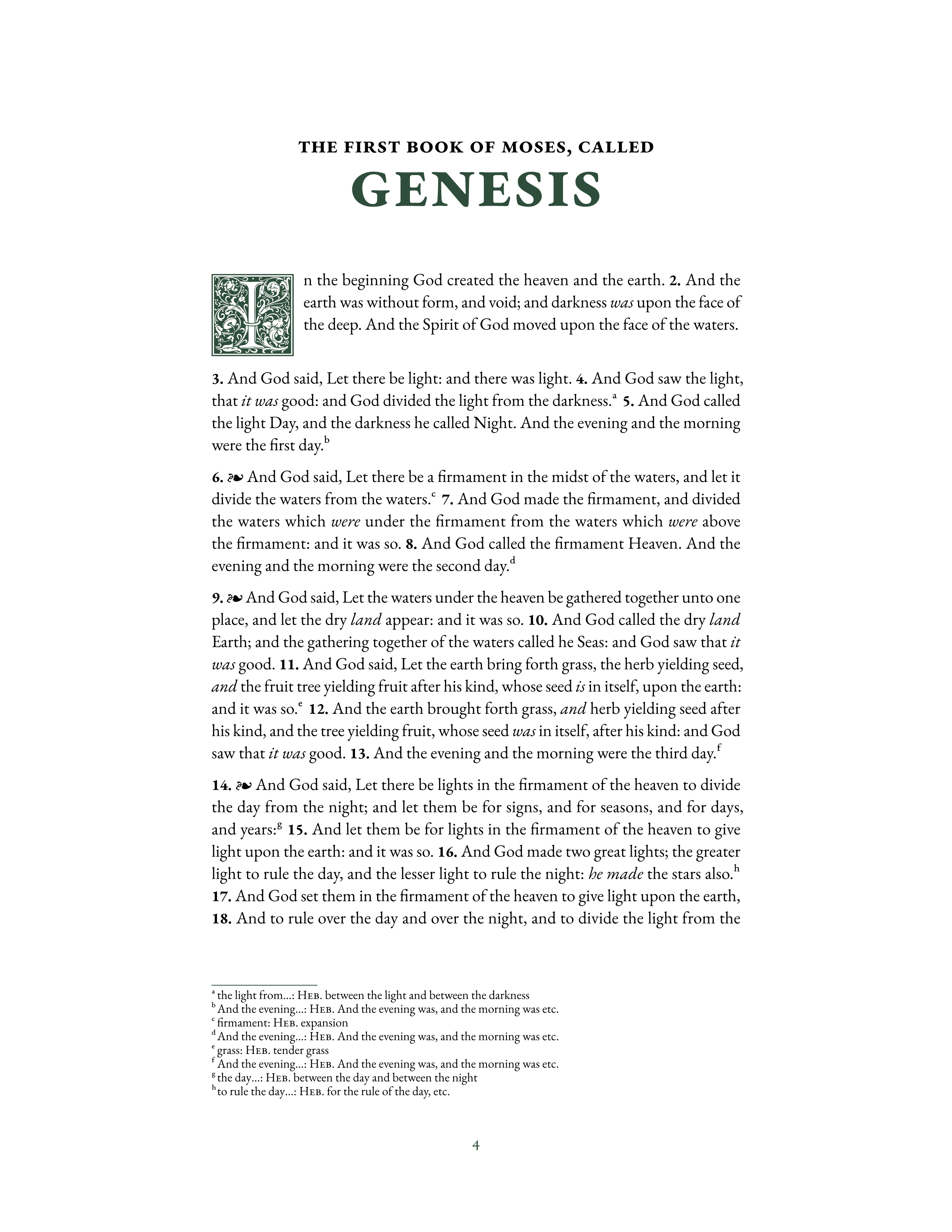Genesis 1:1 in the standard reading layout, US Letter